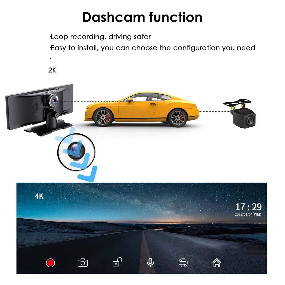 KingFurt T91 Dash Camera with 2K 1080P Dual Lens - Enhanced Recording, Wireless Connectivity, Android Auto, Touch Monitor WiFi