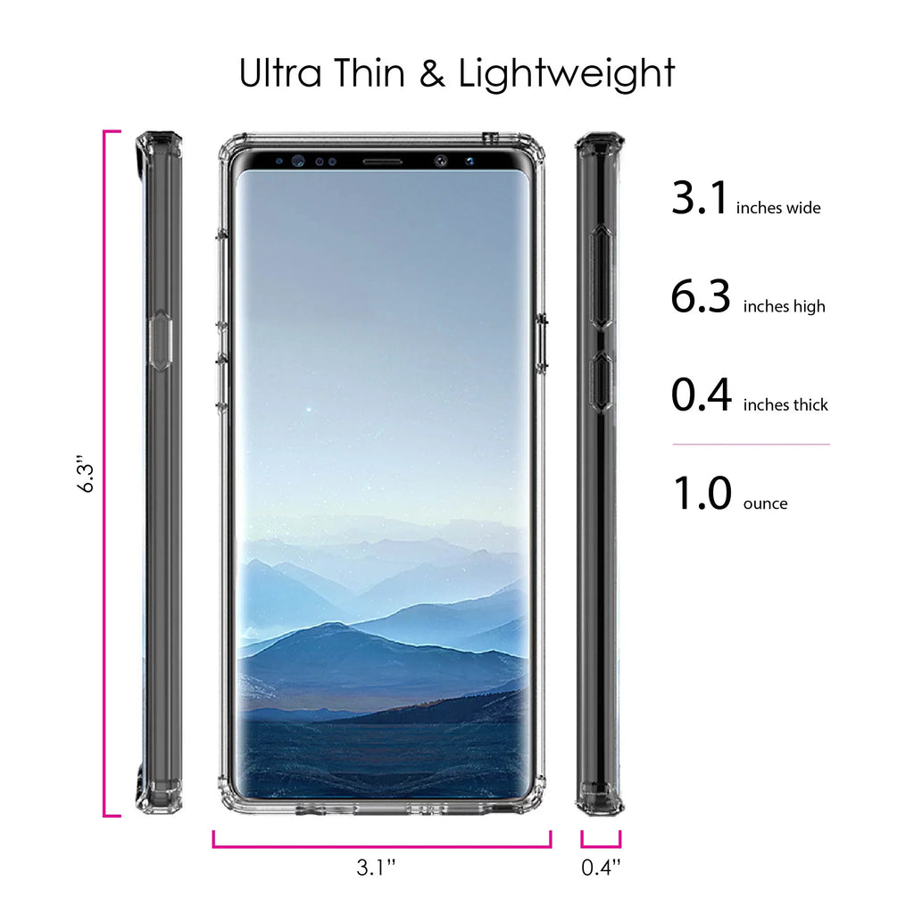 DistinctInk Clear Shockproof Hybrid Case for Galaxy Note 9 - TPU Bumper, Acrylic Back, Tempered Glass Monitor Protector - Faith / Hope / Love - Black & White - Christ