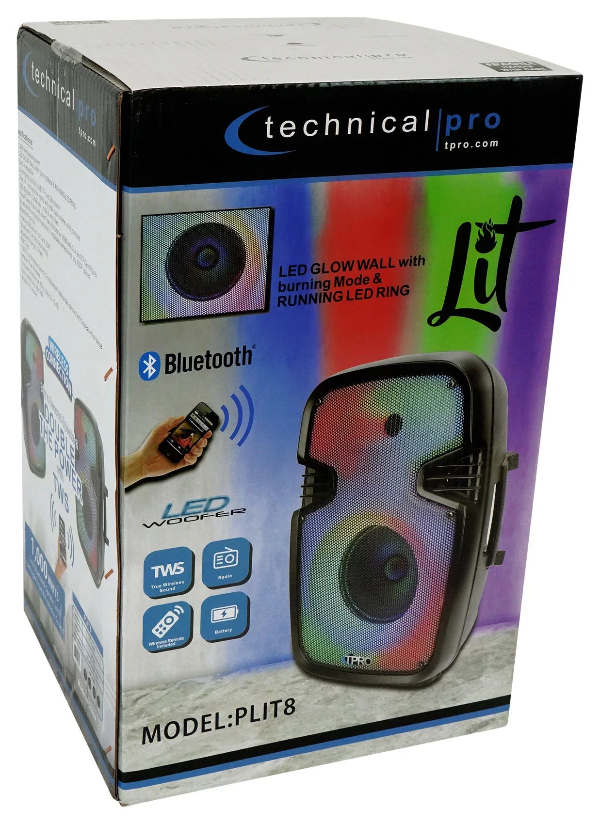 (2) Technical Pro PLIT8 Portable 8" Bluetooth LED Party Speakers+Wireless Link