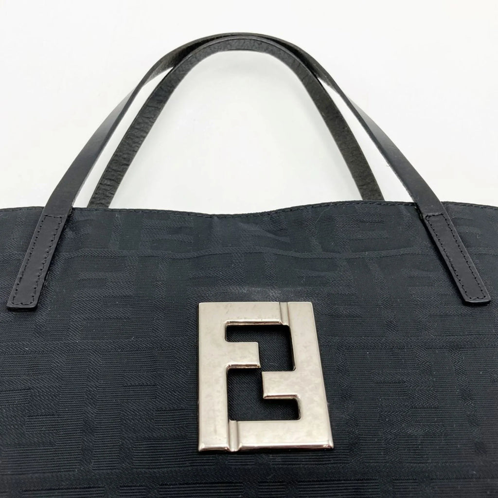 Pre-Owned FENDI Zucca pattern tote bag handbag black nylon canvas ladies 15786 (Good)