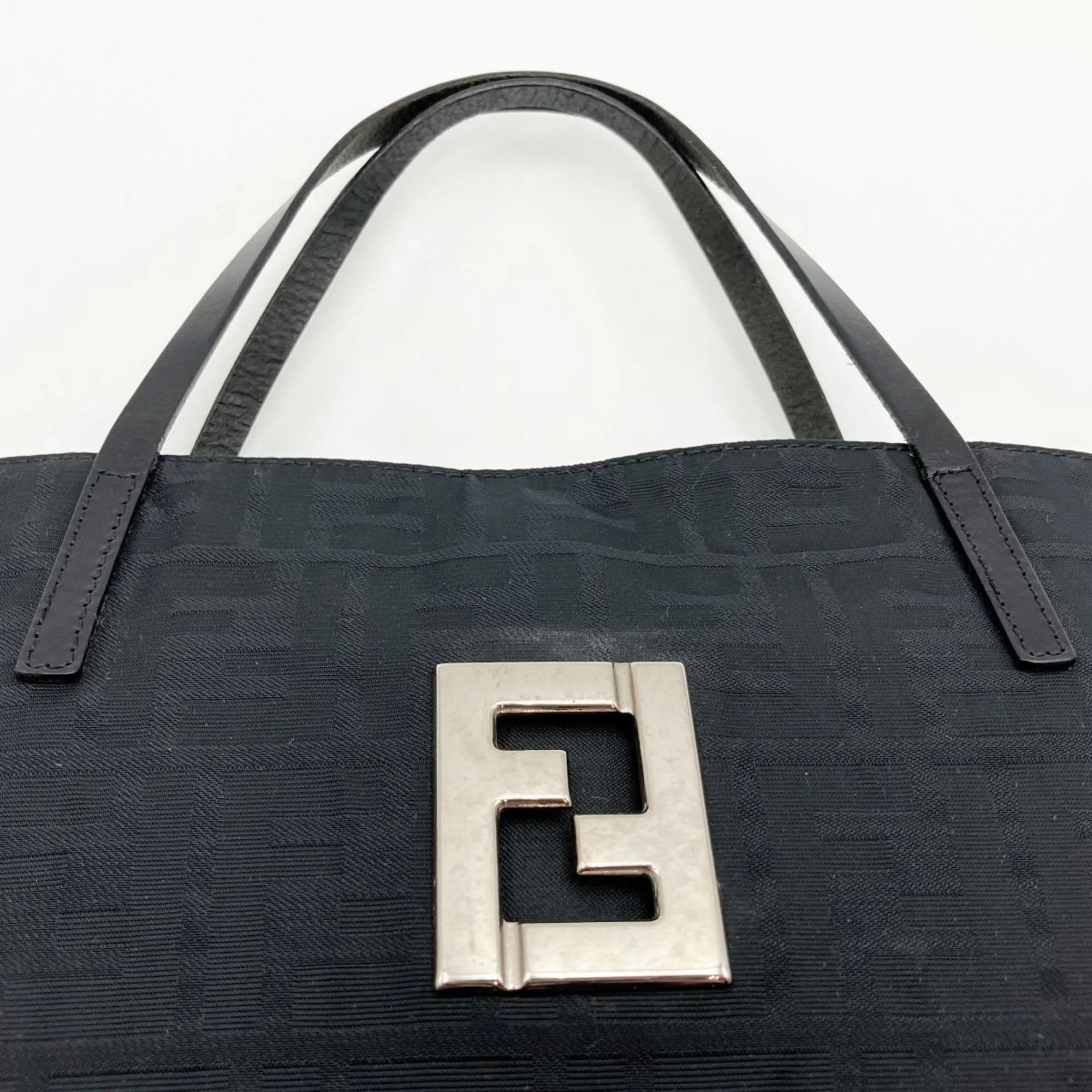 Pre-Owned FENDI Zucca pattern tote bag handbag black nylon canvas ladies 15786 (Good)