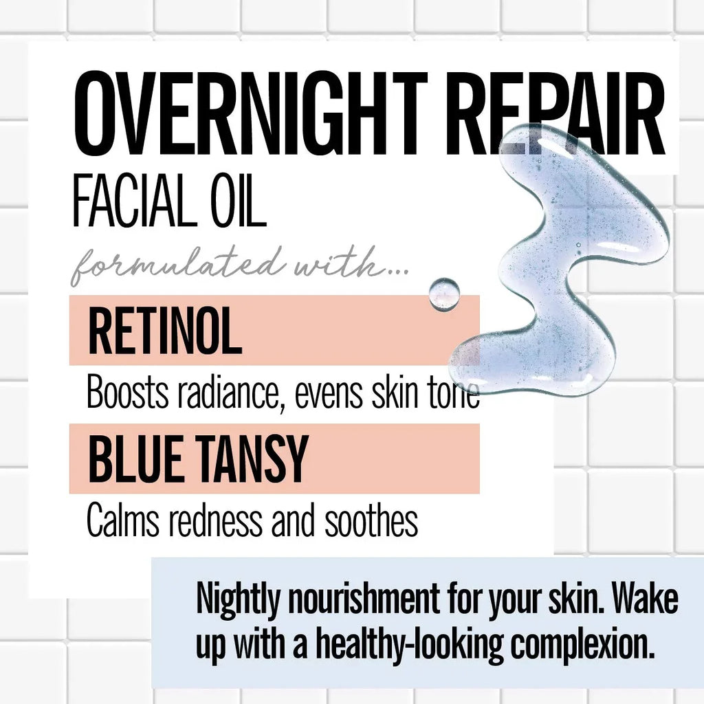 Valjean Labs Overnight Repair Facial Oil Retinol and Blue Tansy - Helps to Even Skintone, Calm and Soothe Redness - Cruelty Free, Vegan(1.83 oz)