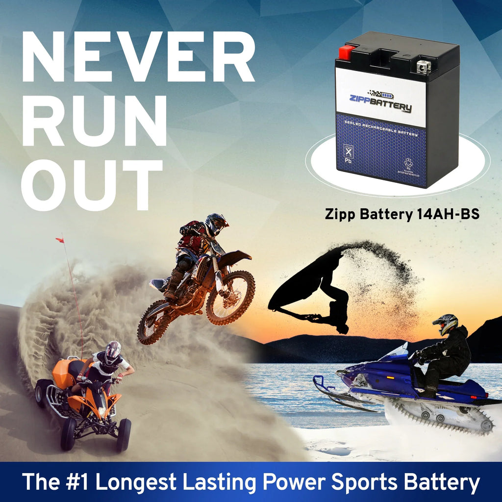 Zipp Battery YTX14AH-BS (14AH-BS 12 Volt,12 Ah, 210 CCA) Atv Battery for Suzuki 250cc Lt-4wd Quadrunner 1990