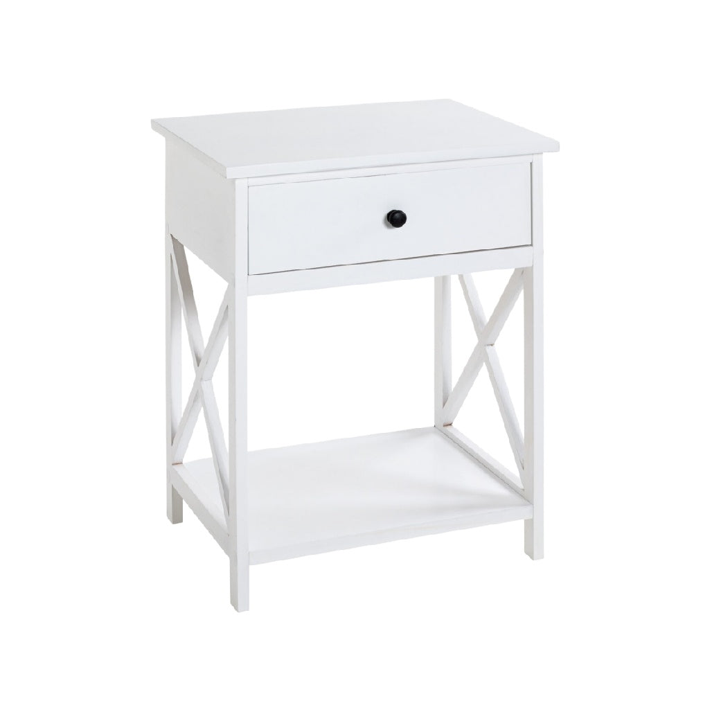 Comodino Bianco con Cassetto e Ripiano Inferiore