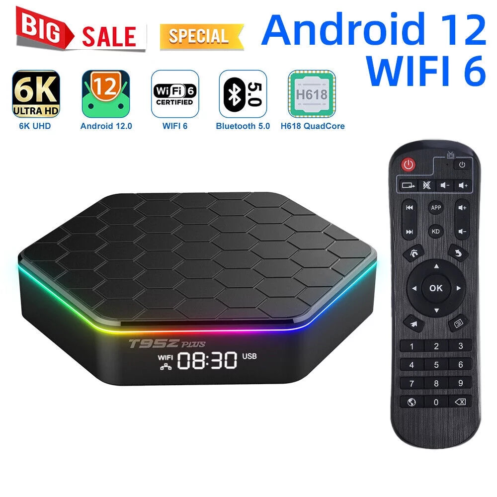 JLLOM Quad Core 8K HD Video 64GB Memory 6K Stream Player 2023 T95Z Plus Smart Android 12.0 TV Box