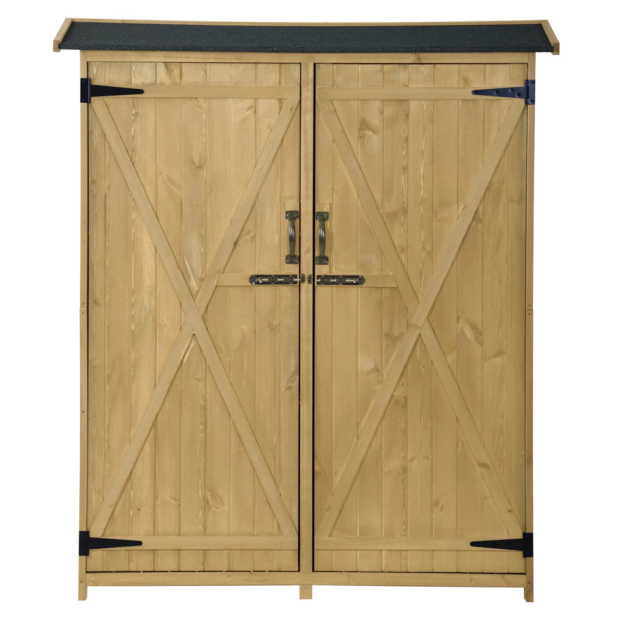 Outdoor 5.3ft Hx4.6ft L Wood Storage Shed Tool Organizer,Garden Shed, Storage Cabinet with Fluid Asphalt Roof, Double Lockable Doors, 3-tier Shelves for Backyard, Natural