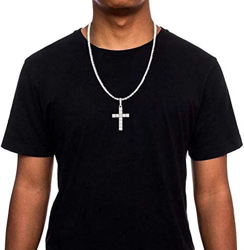 Charles Raymond Luxury Mens Iced Out Tennis Cross Necklace w/Diamond Quartz Wristwatch - Be Lit & Choose The Matching Blinged Out Cuban ZZ Bracelet Set - ST10327RN Classic SLV SLV 3pc Set (18")