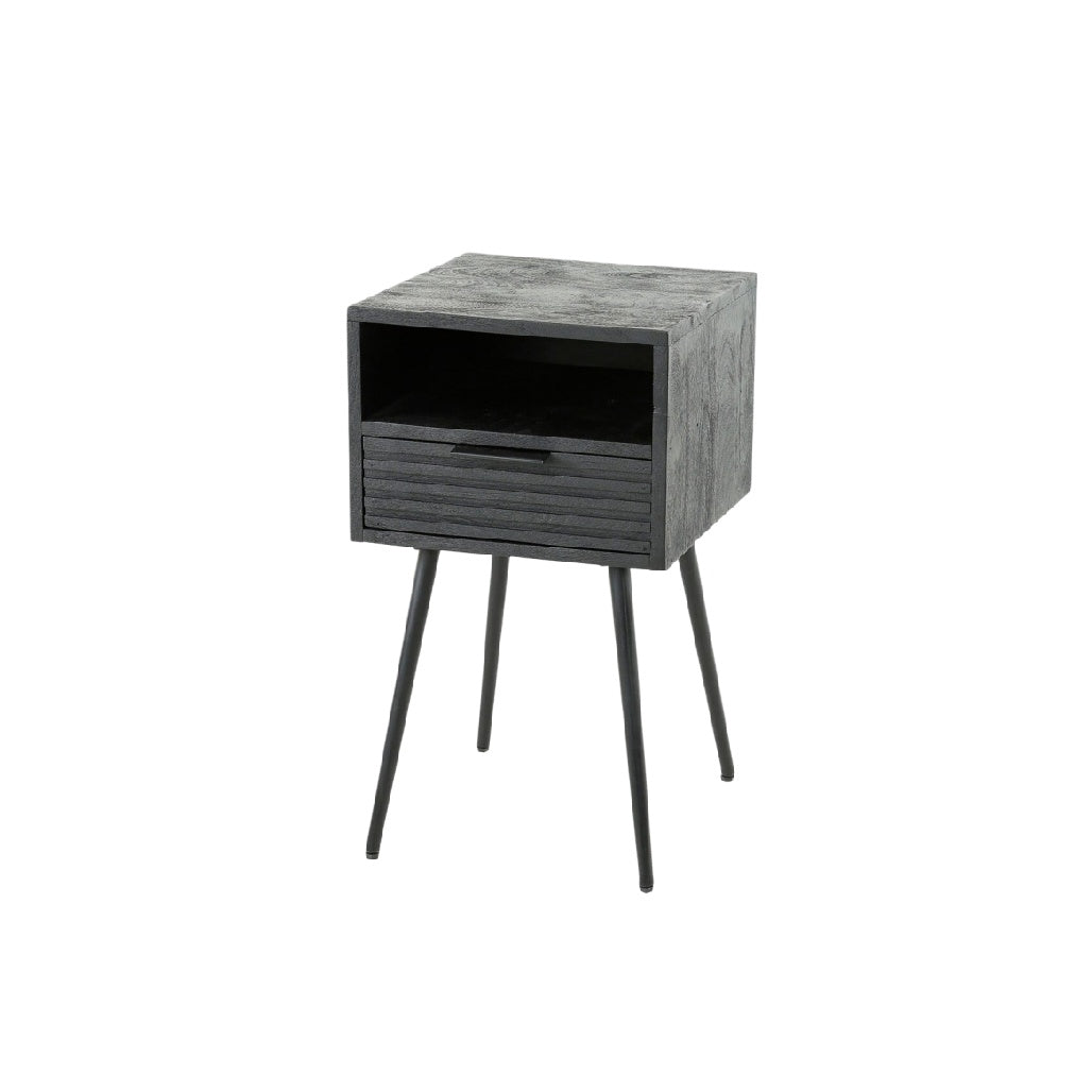 Comodino Moderno in Legno e Metallo con Cassetto