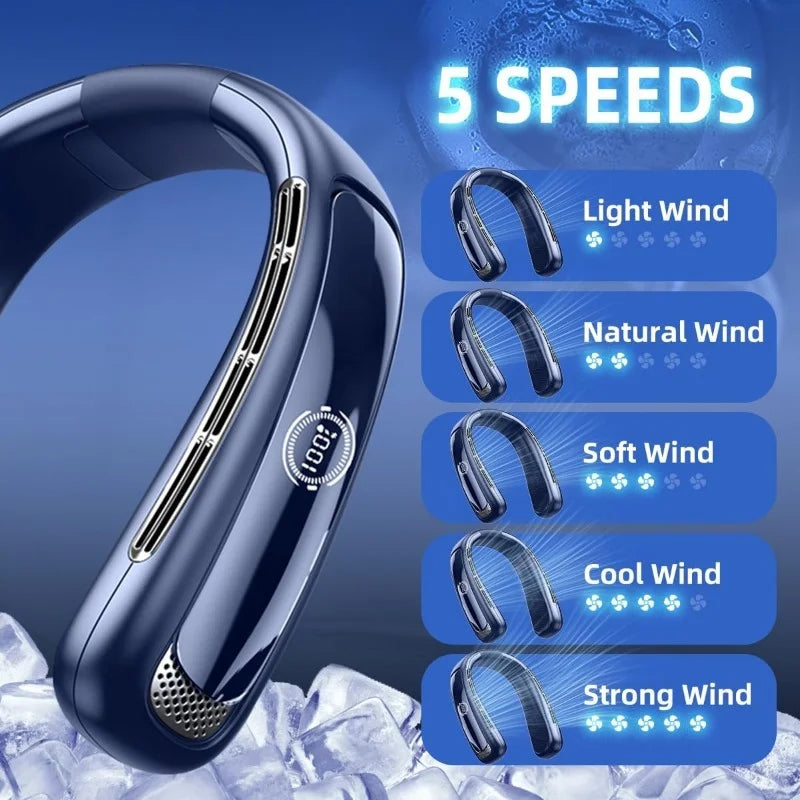 Neck Fan Personal Air Conditioner 5200mah Bladeless Cooling Neck Fan Portable Rechargeable That Blow Cold Air Neck Cooler Wearable Fan Around Your Neck For Men Women Travel Essentials