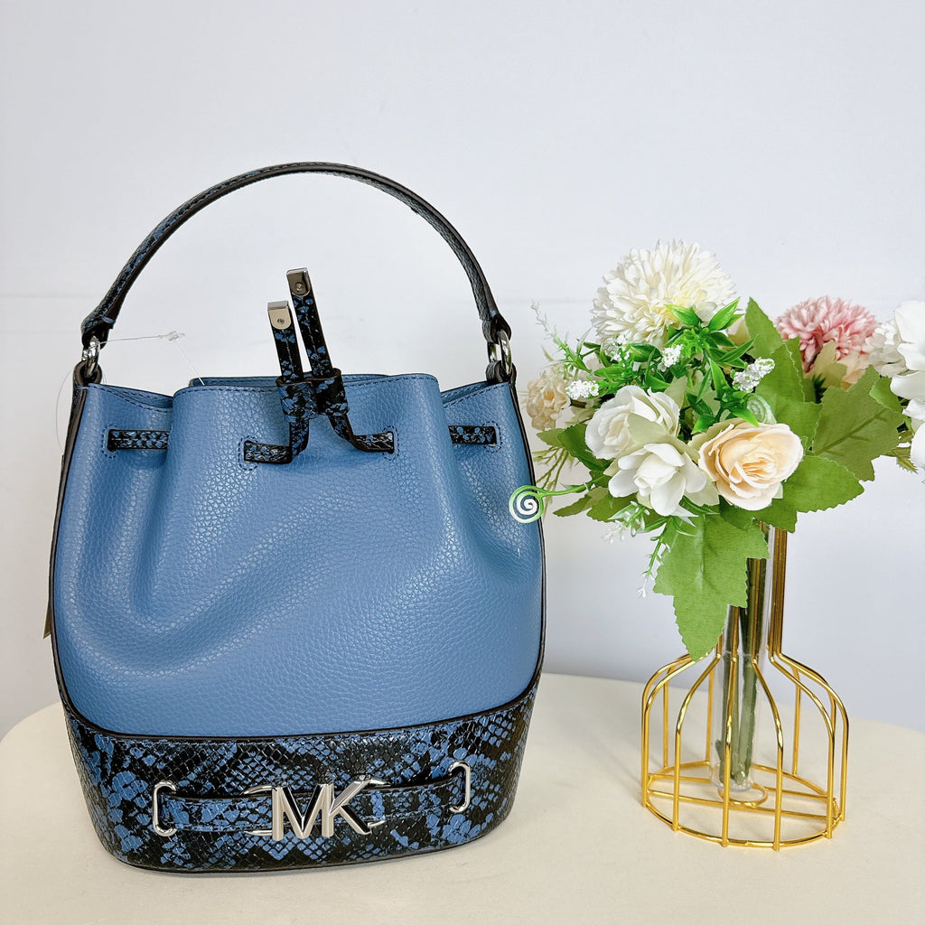 Michael Kors 35S4S6RM6U Reed Medium Leather Belted Bucket Crossbody Messenger IN DENIM