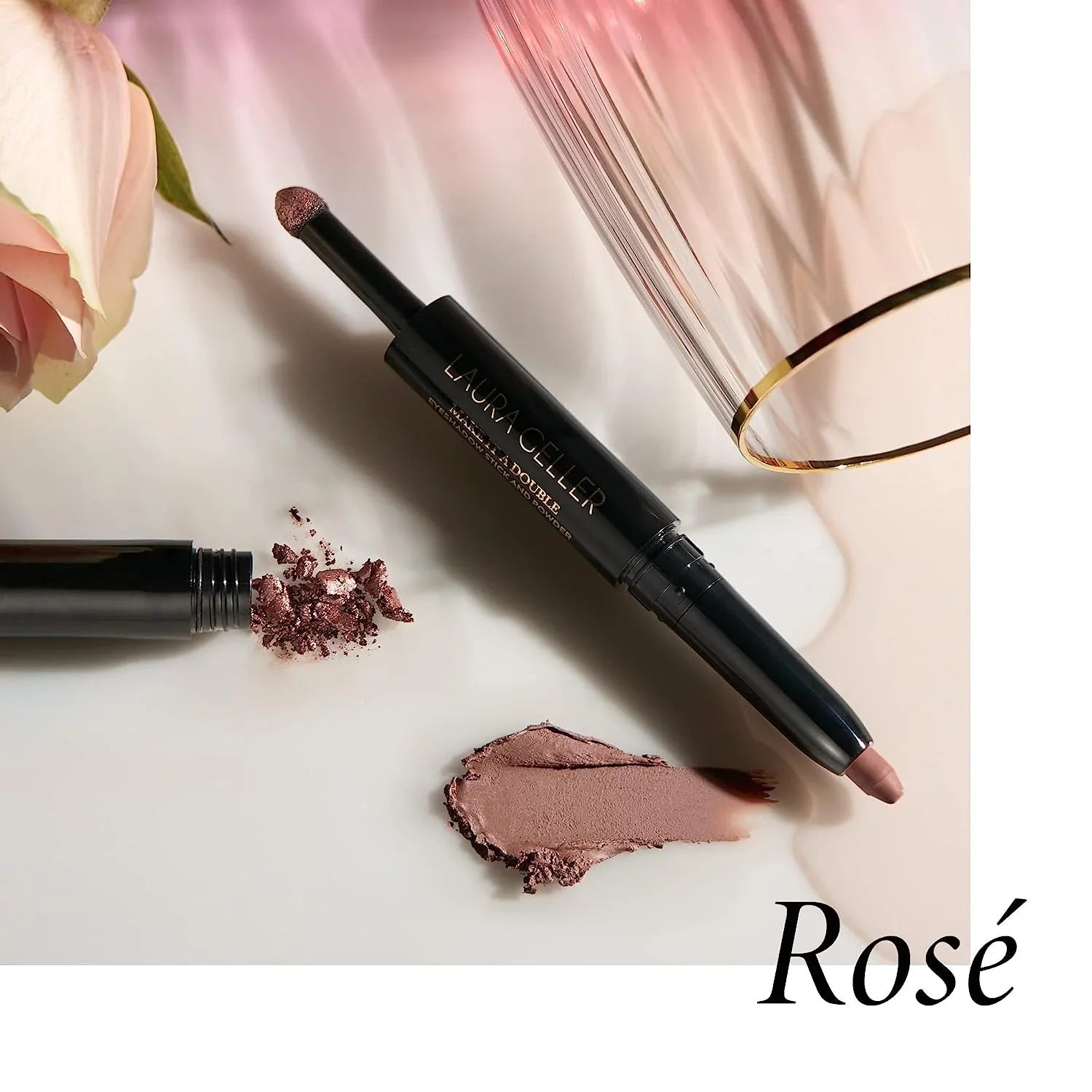 LAURA GELLER NEW YORK Make It A Double Dual-Ended Eyeshadow - Rosé - Cream Eyeshadow Stick + Matching Powder Eyeshadow - Crease-Proof and Smudge-Proof