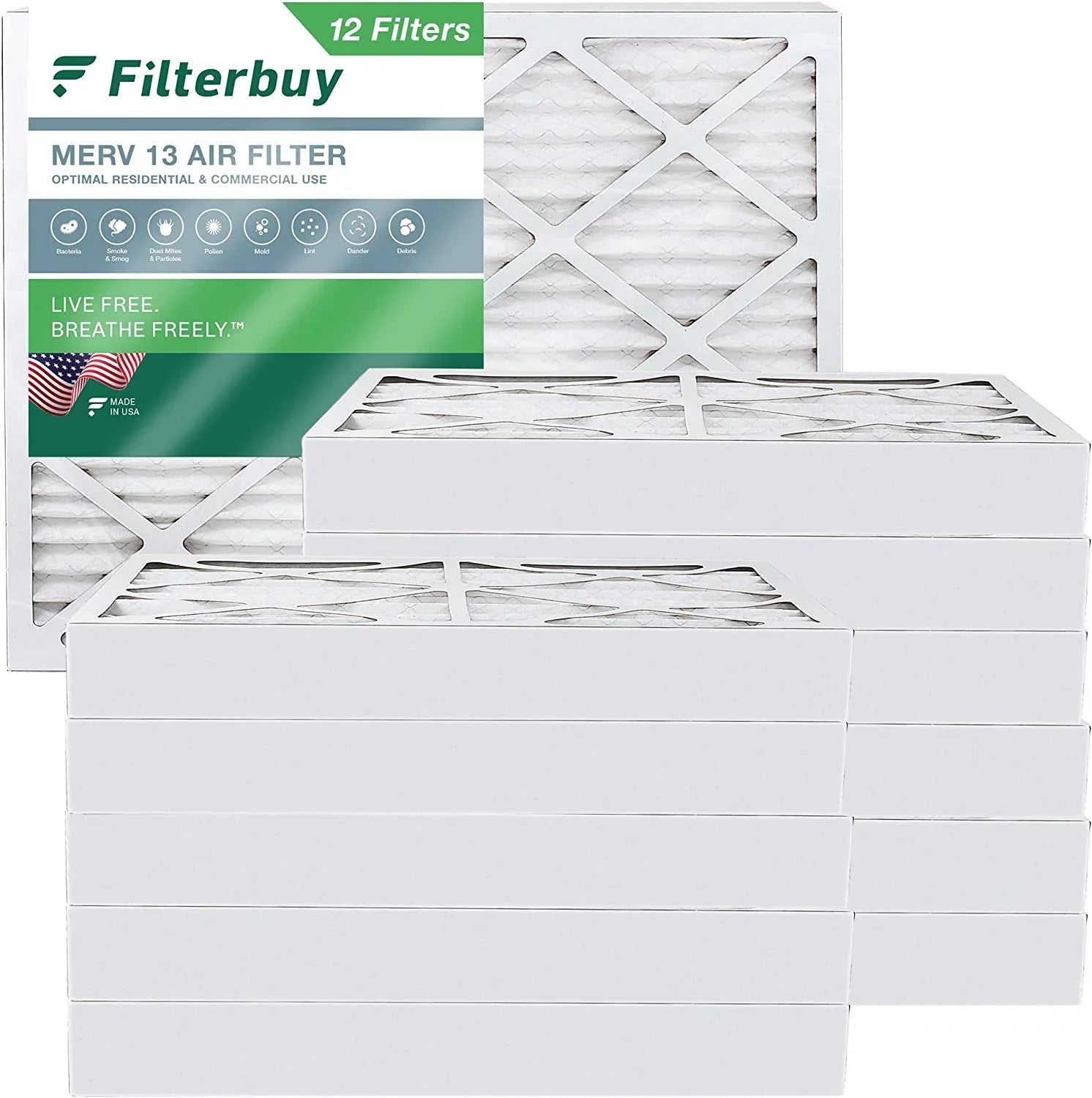 Filterbuy 12x18x4 MERV 13 Pleated HVAC AC Furnace Air Filters (12-Pack)