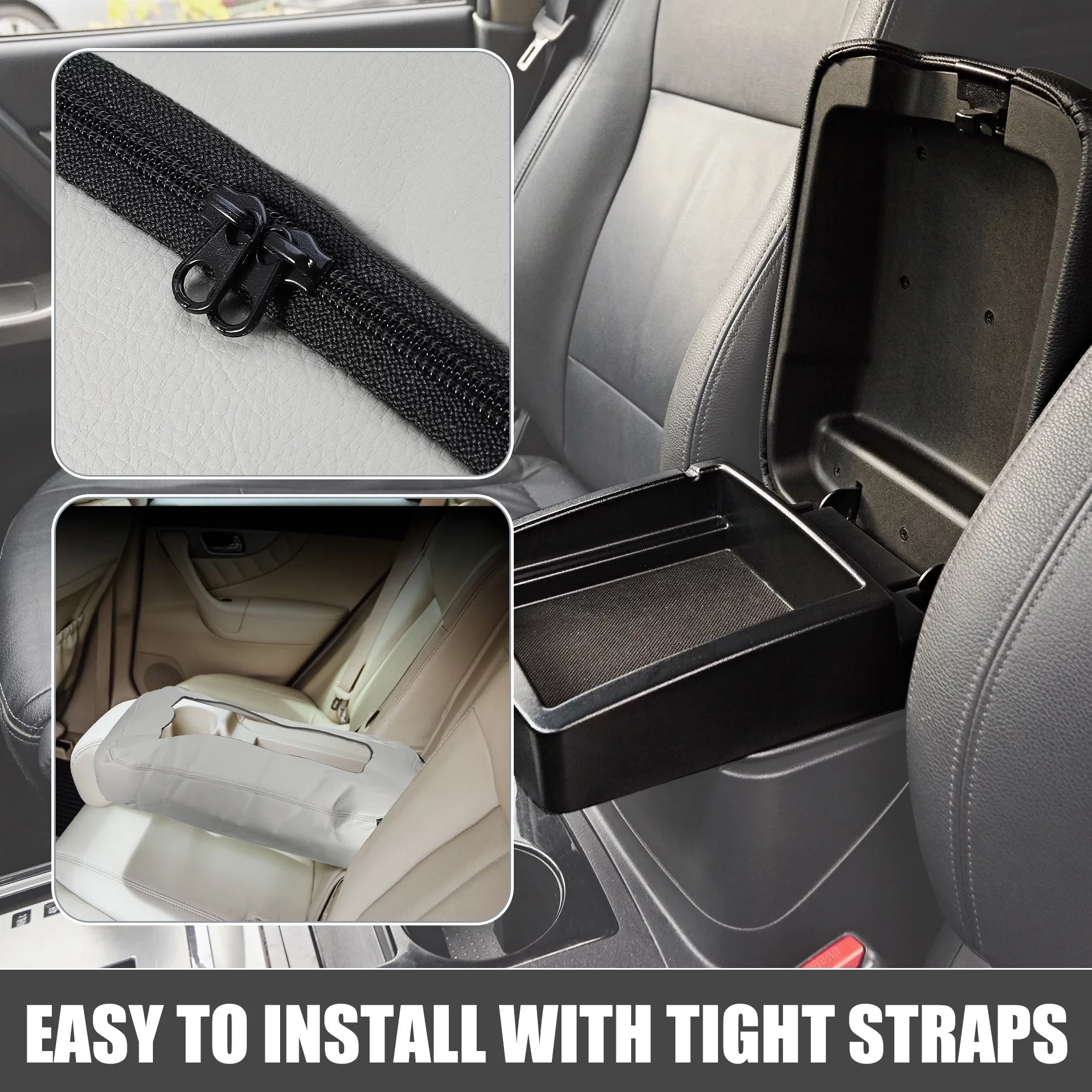 Center Console Cover Pad Fluid for Chevy Silverado 1500 1500HD 2007-2014 Faux Leather Gray