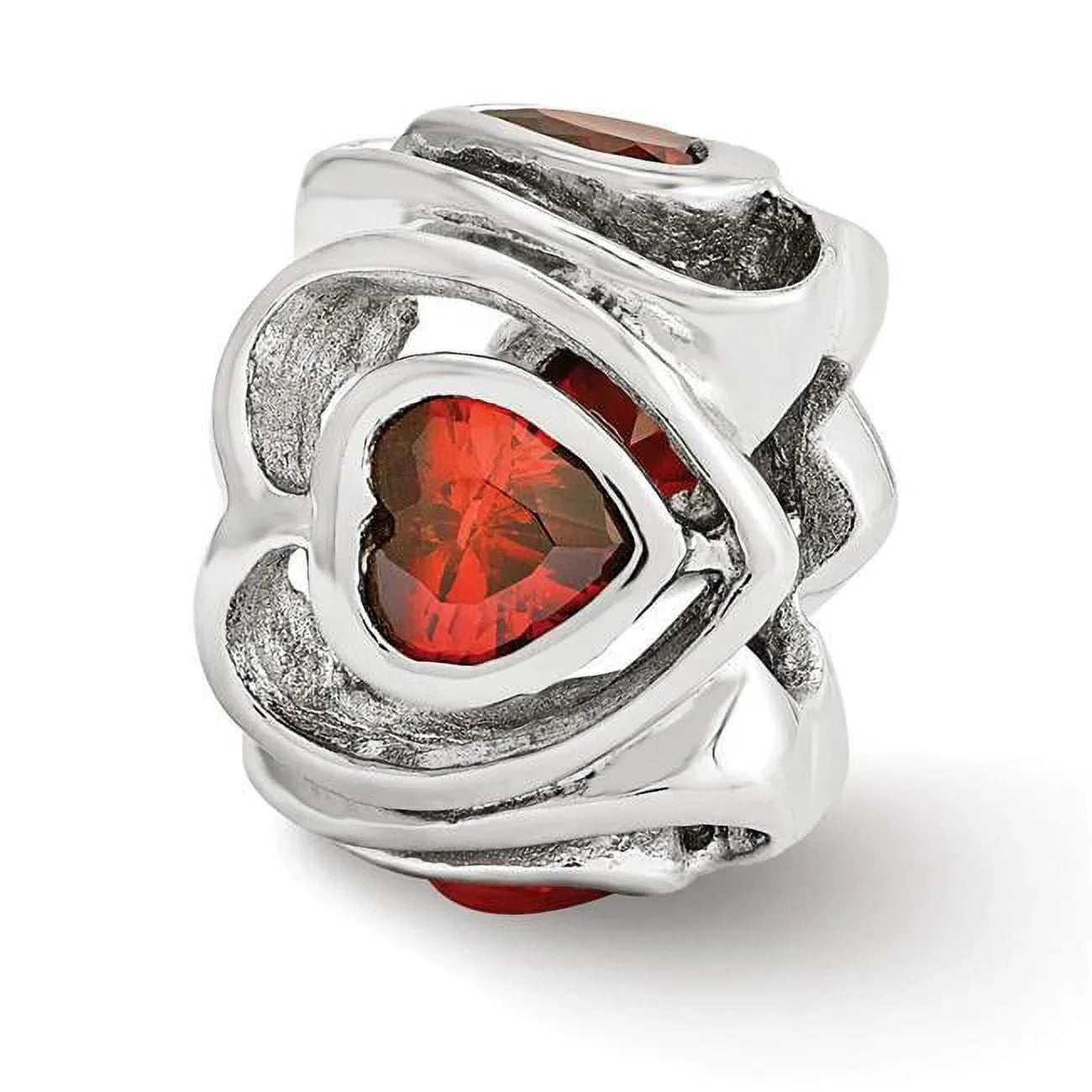 Reflection Beads QRS3328 Sterling Silver Dark Red CZ Heart Bead - Polished