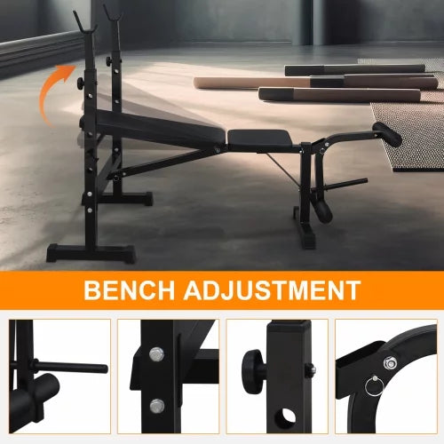 Exercise Weight Bench, Fitness Bench Press Set with Squat Rack and Bench for Home Gym Full-Body Workout Training