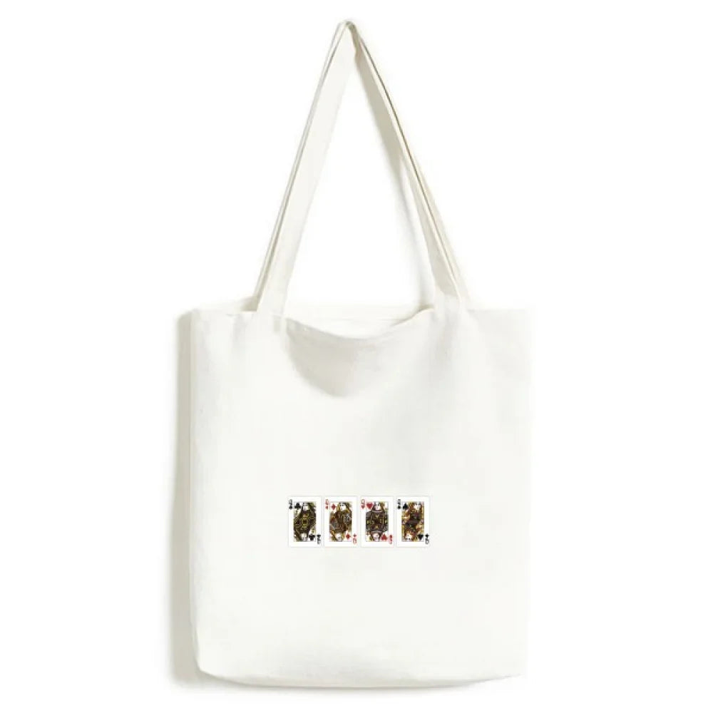 heart spade club q pattern tote canvas bag shopping satchel casual handbag