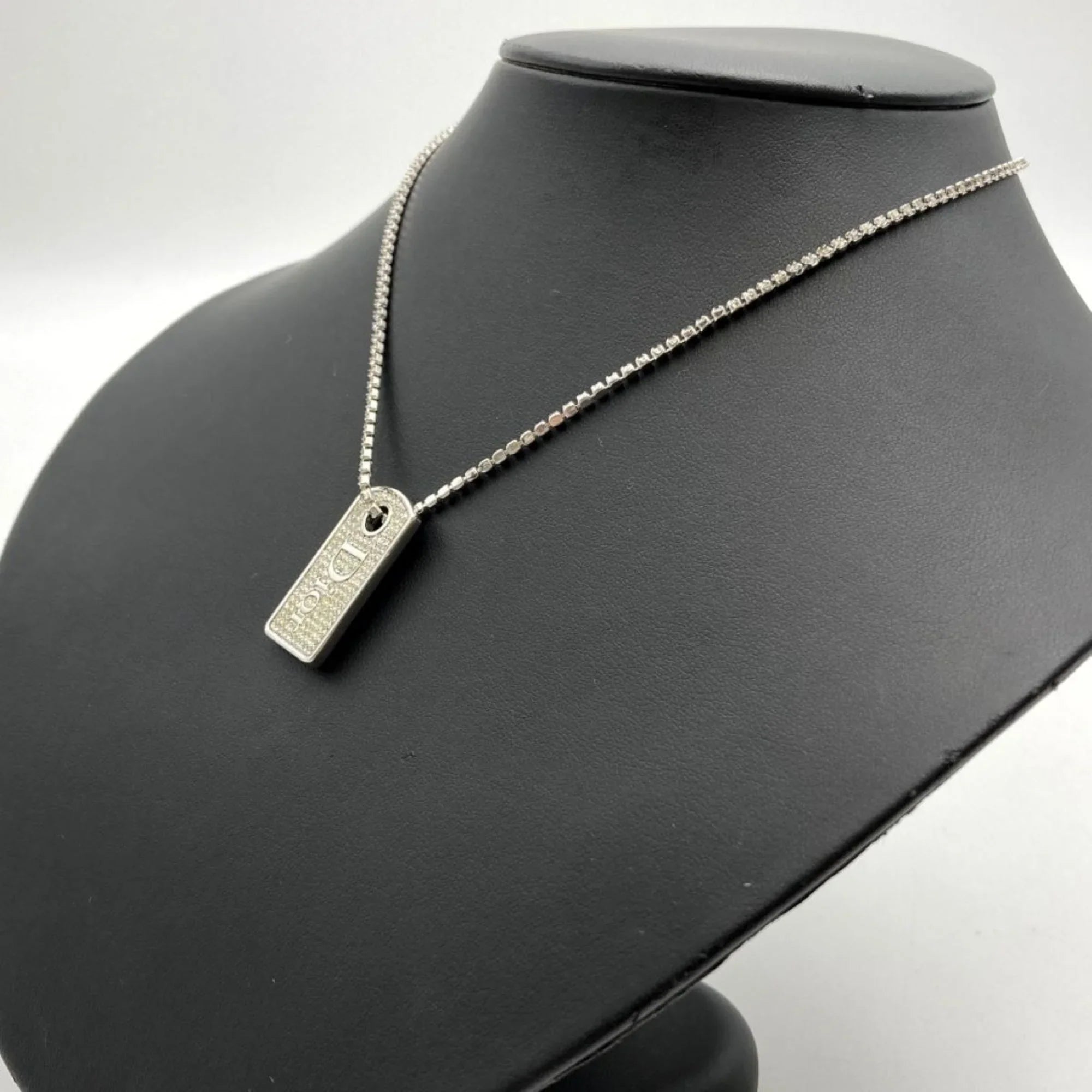Pre-Owned Christian Dior Necklace Plate Rhinestone Silver Color Women's IT1TZZH18V36 (Good)