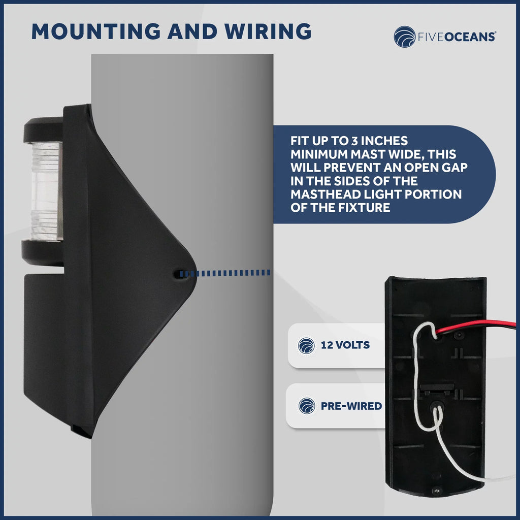 Five Oceans Combination Masthead and Deck Light, LED Masthead Deck Spreader Light, 12V, Vertical Mount for Sailboat - FO3837