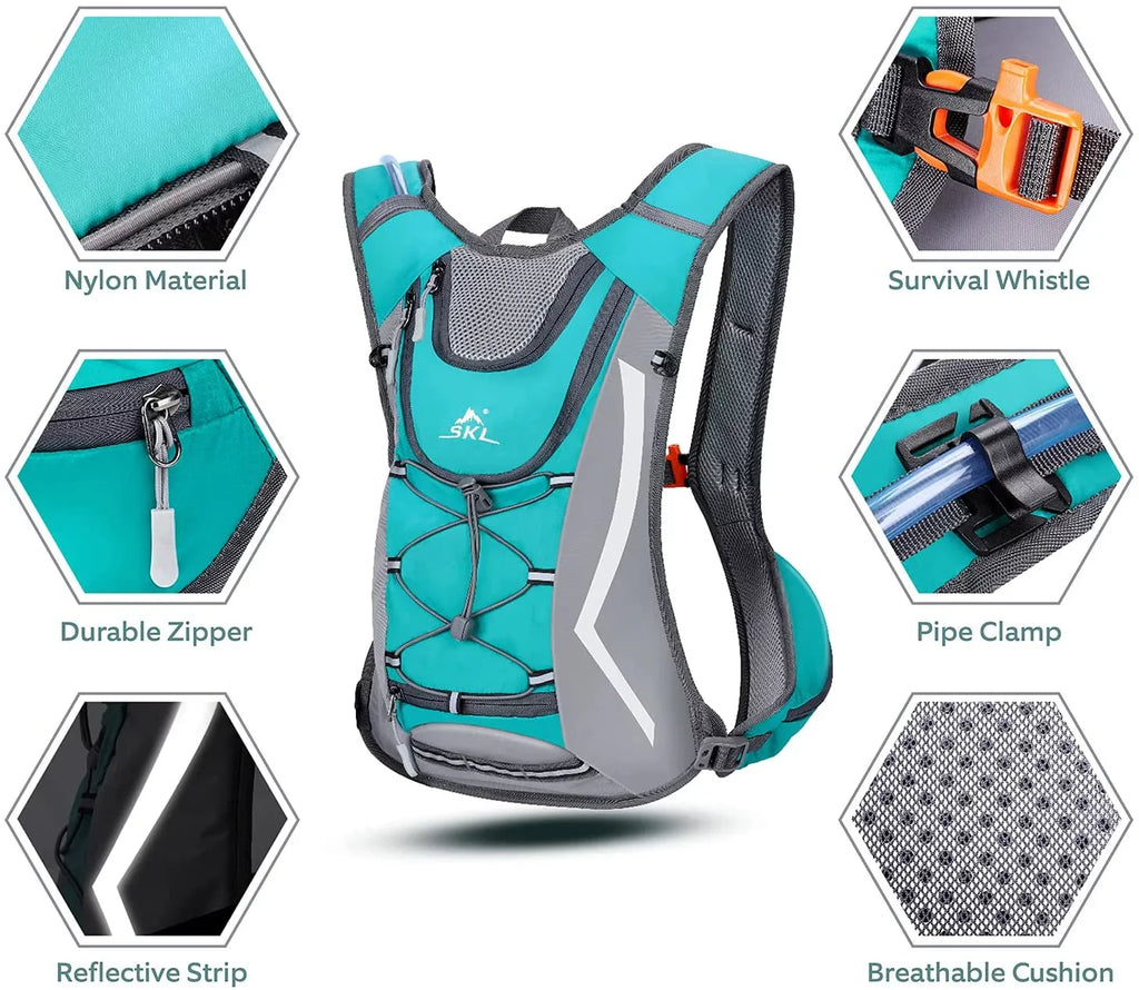 SKL Hydration Pack Hydration Backpack Vest with Fluid Bladder 2L, Daypack Insulated Adjustable Fluid Backpack Lightweight Fits Men Women for Running Cycling Biking Hiking Climbing,Green