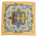 Pre-Owned HERMES Hermes Scarf Muffler Kare90 ANIMAUX SOLAIRES Animals of the Sun Cream Yellow 100% Silk (Like New)
