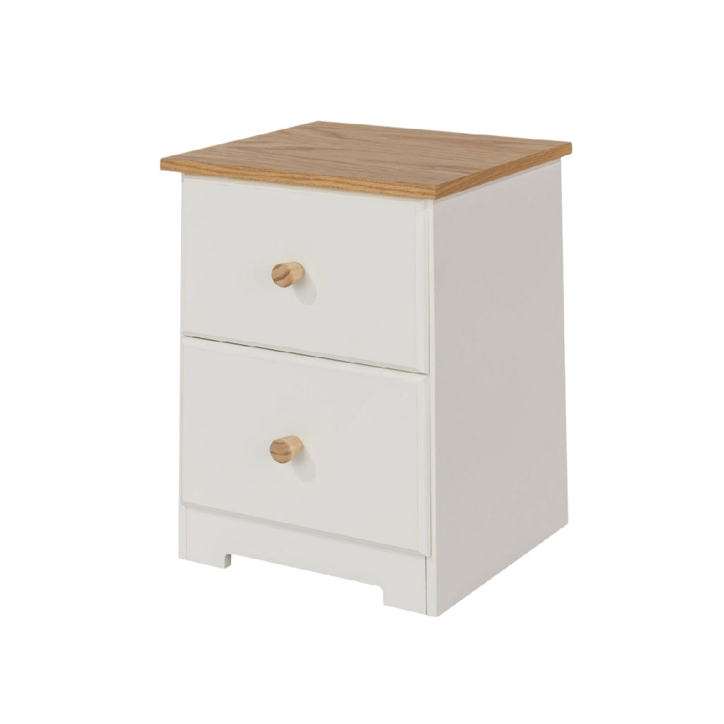 Comodino Bianco con Due Cassetti e Piano in Legno