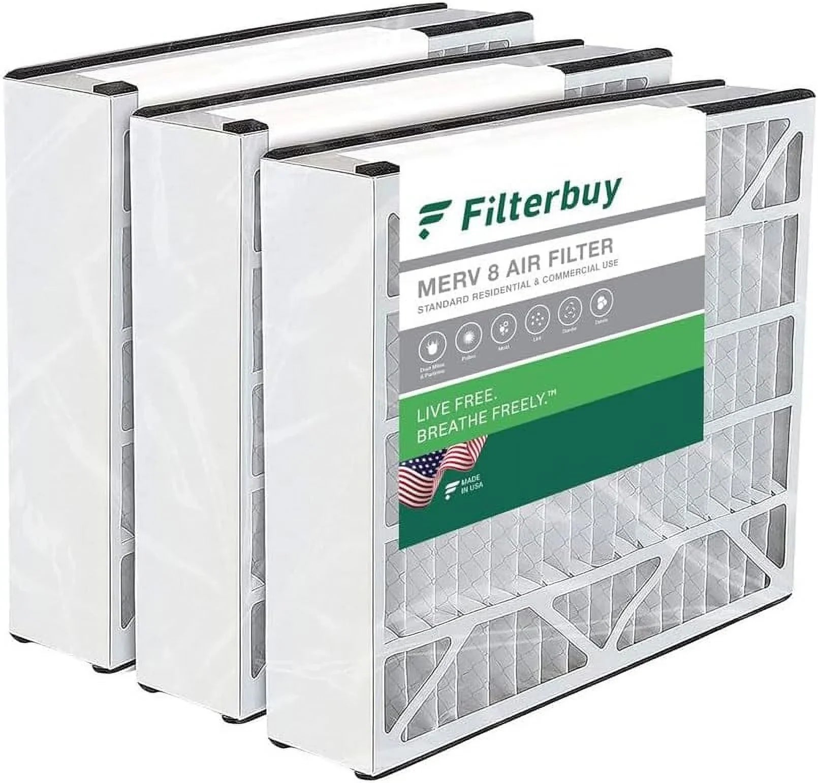 Filterbuy 20x20x5 MERV 8 Pleated HVAC AC Furnace Air Filters for Trion Air Bear 255649-103 (3-Pack)