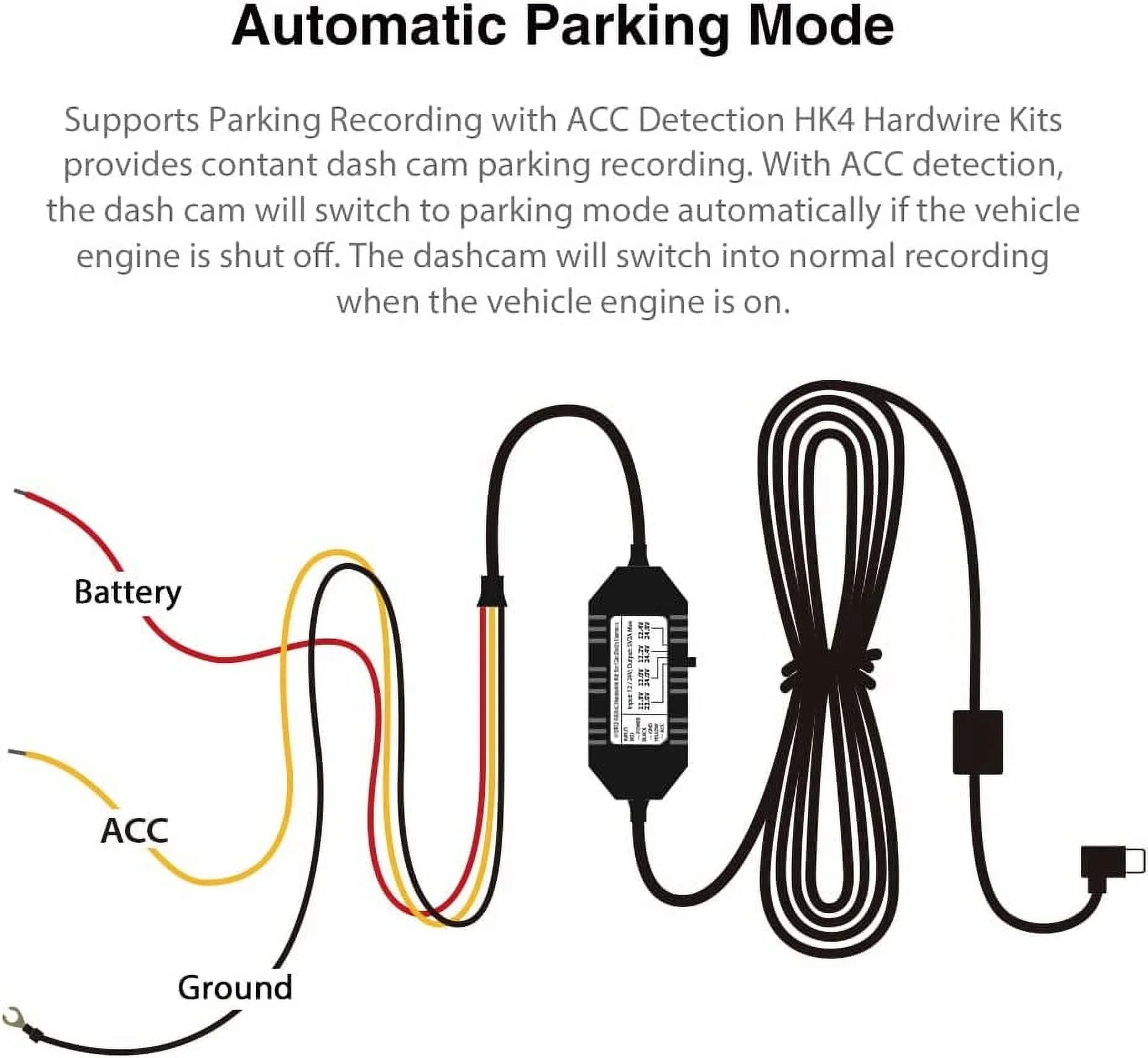 VIOFO HK4 Acc Hardwire Kit, USB-C Hard Wire Kit for T130, A119MINI Dash Cam, Low Voltage Protection for Parking Mode