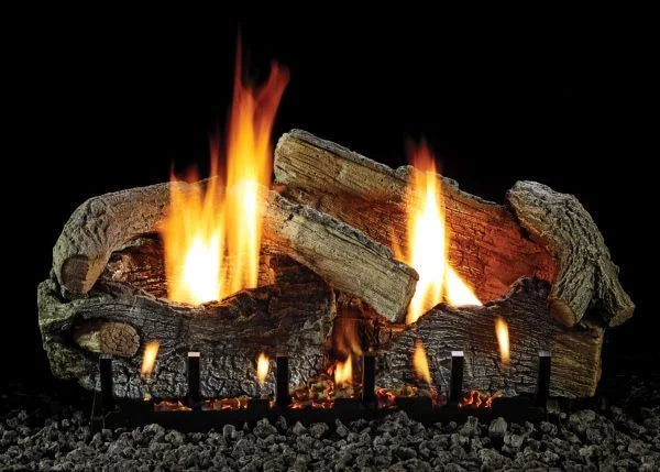 18" Stacked Aged Oak Logset with IP VF Slope Glaze Burner, NG