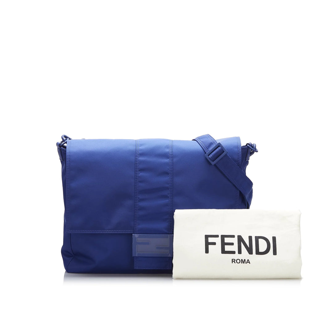 Pre-Owned Authenticated Fendi FF Lock Crossbody Nylon Fabric Blue Crossbody Bag Unisex (Good)