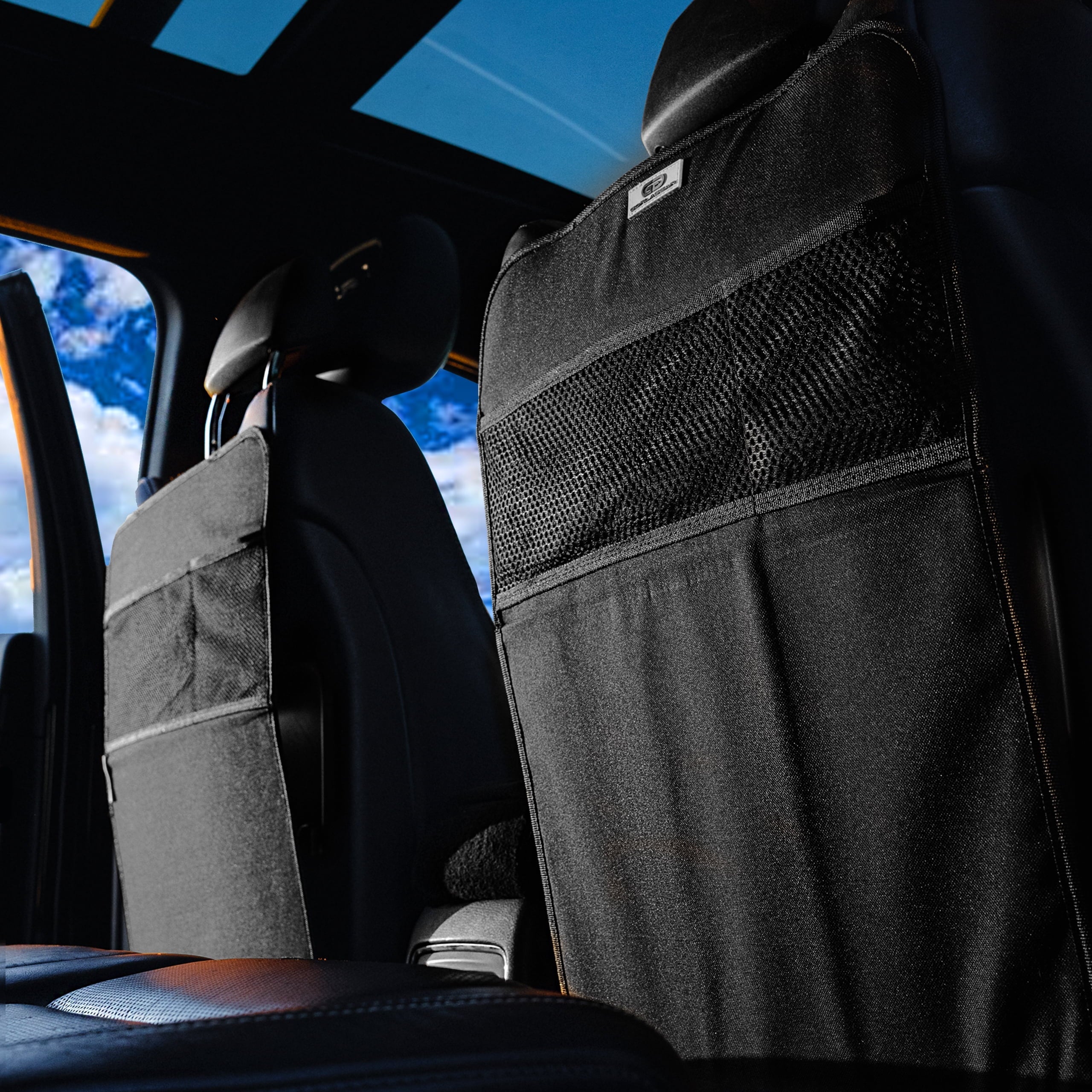 Gorla Gear Black Heavy Duty Kick Mats Back Seat Protector 2 Pack Car Seat Organizer Protection from Booster Seat Baby Toddler Kids Kicking Upgraded Bungee Hooks Universal Fit in Auto Trucks Vans SUV