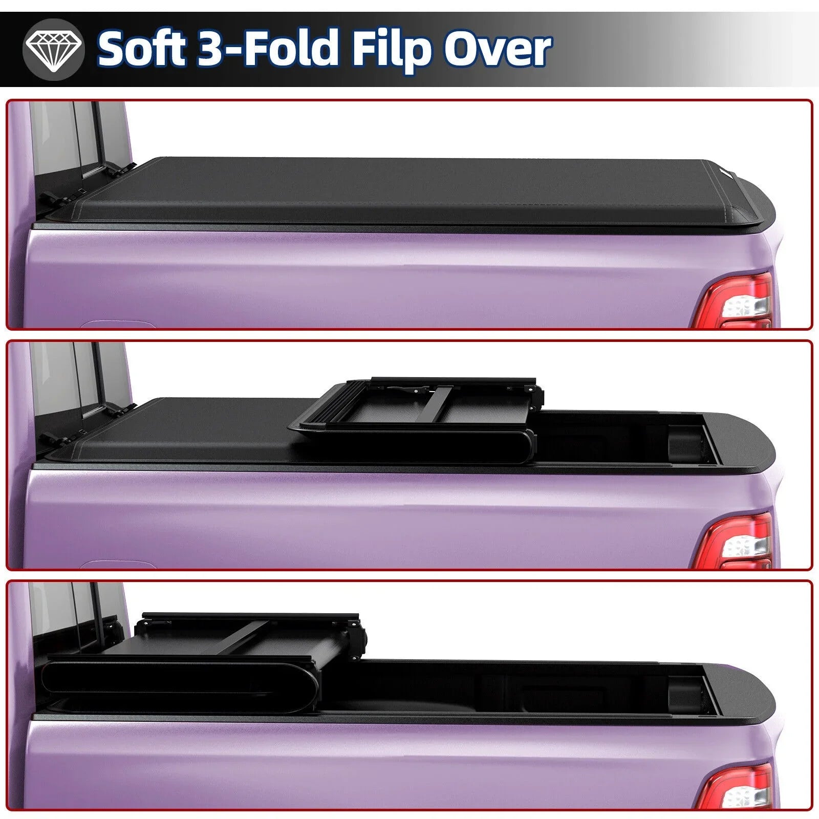 Ledkingdomus 5 Feet Soft Tri-fold Truck Bed Tonneau Cover for 2020-2023 Jeep Gladiator JT on Top