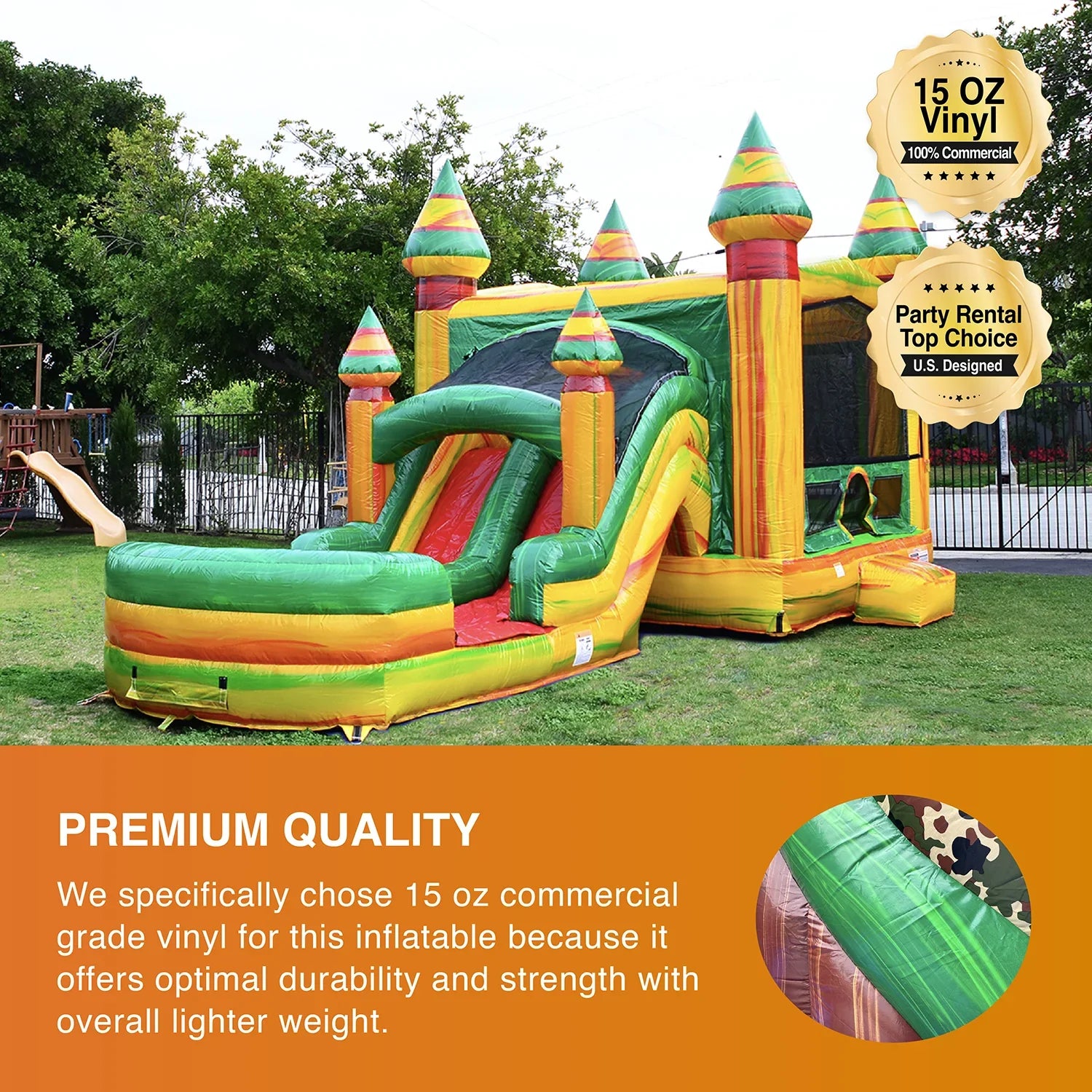 JumpOrange Commercial Grade Bounce House Fluid Slide with Pool for Kids and Adults (with Blower), Fiesta Theme