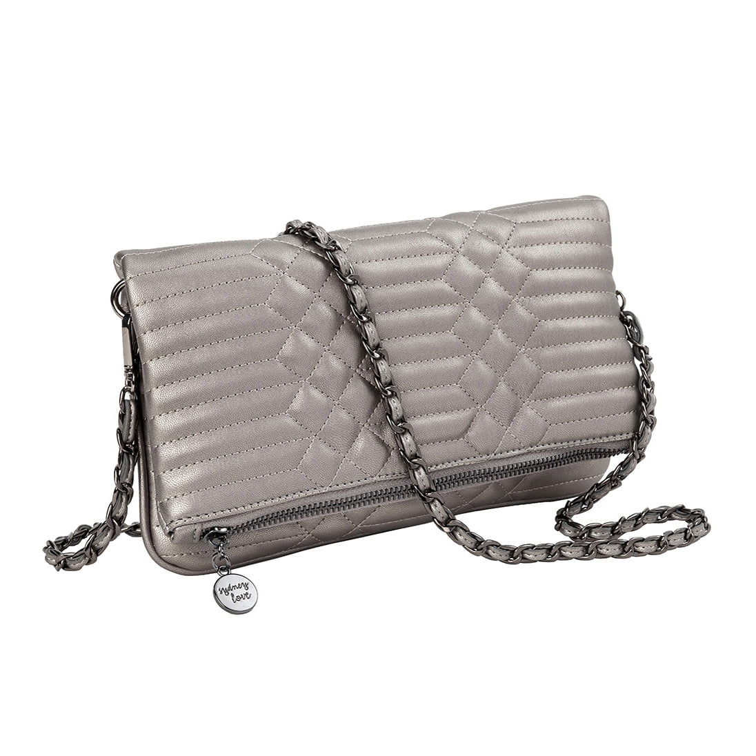 Sydney Love Metallics Quilted Fold-Over Clutch Crossbody, Pewter