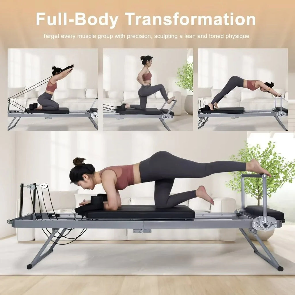 Docred Foldable Pilates Reformer,Quiet Pilates Reformer Workout Machine with Spring for Home Gym，Beginners，Up to 300 lbs Weight Capacity