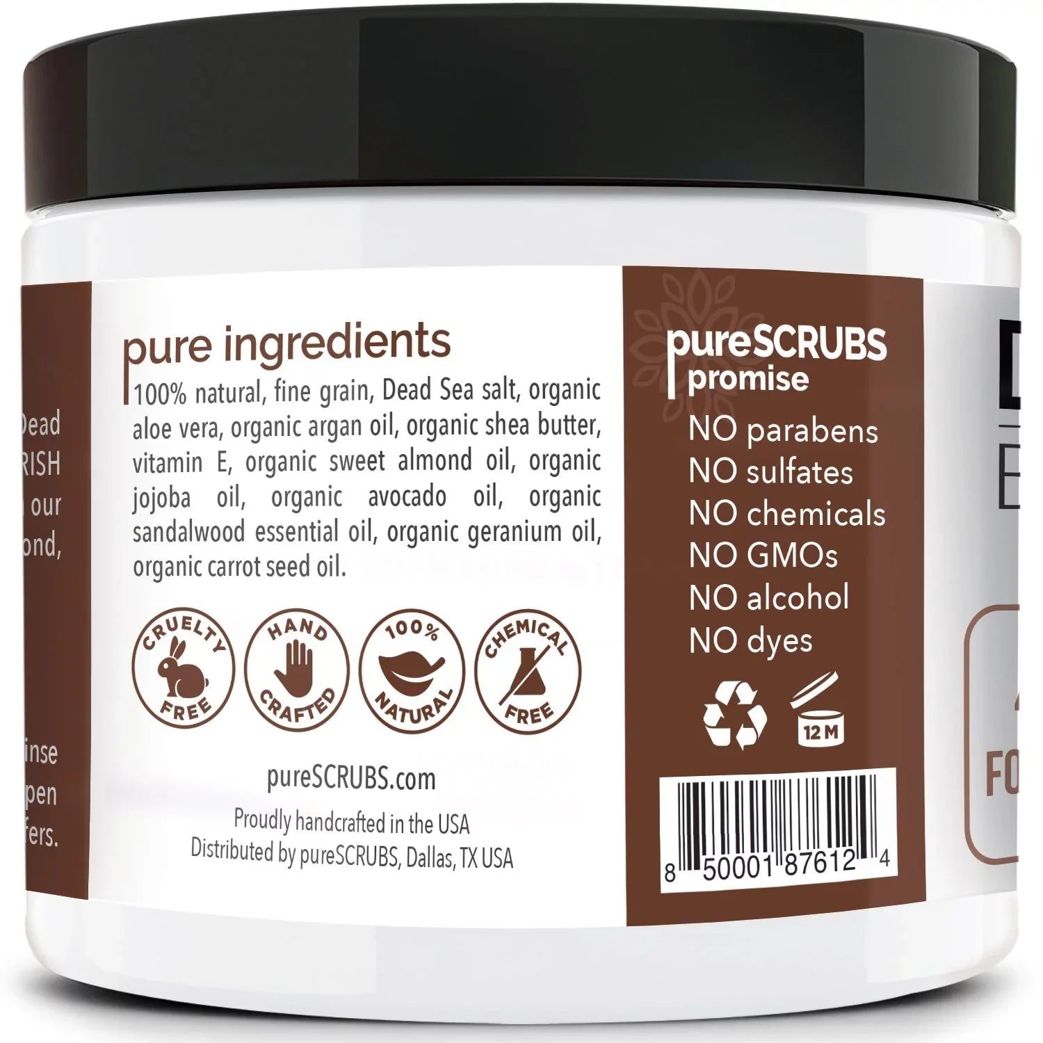 pureSCRUBS Premium Organic Body Scrub Set - Large 16oz SANDALWOOD BODY SCRUB - Pure Dead Sea Salt Refurbished Organic Essential Oils & Nutrients + FREE Wooden Spoon, Loofah & Mini Exfoliating Bar Soap