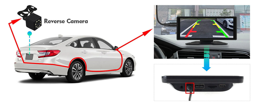 Portable Wireless Carplay & Android Auto Car Stereo, 10.26 Inch Full HD Car Touch Monitor Portable Car Radio Receiver Backup Camera