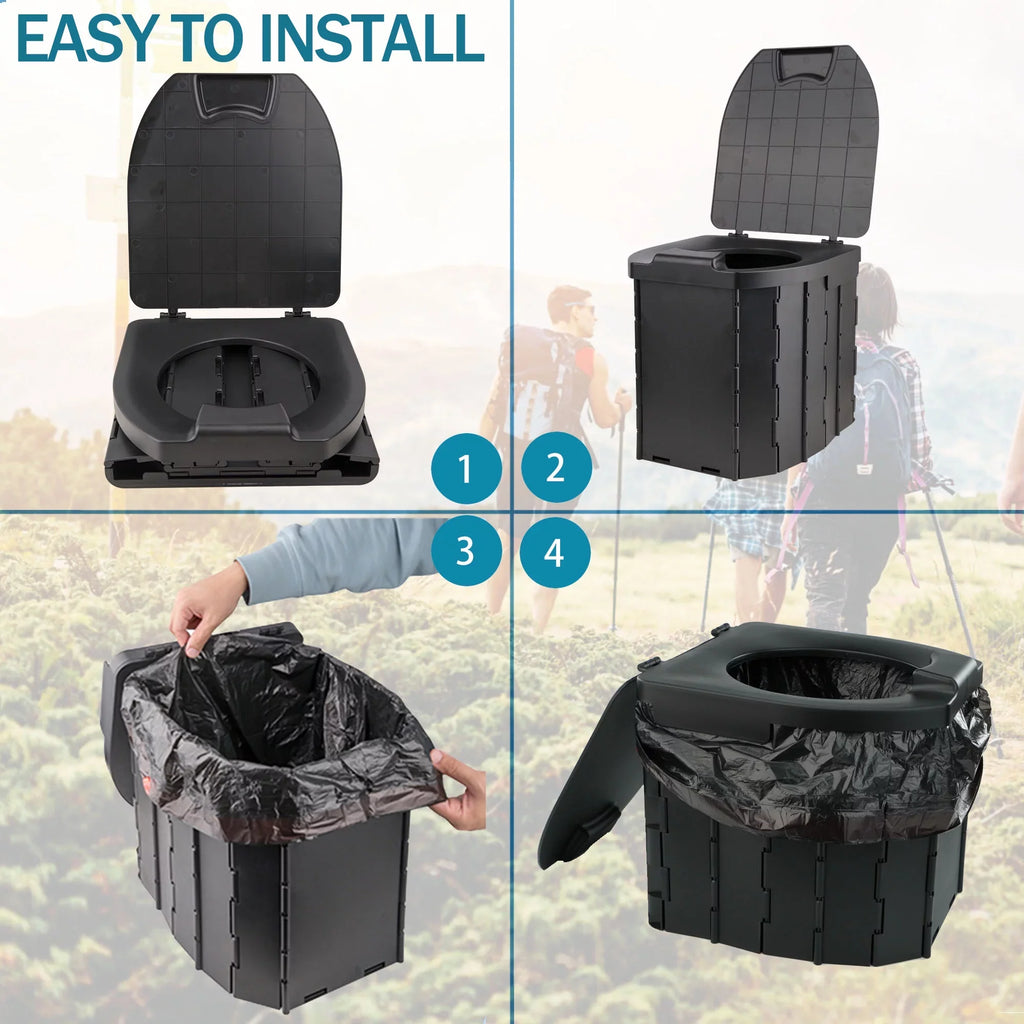 JELLAS Portable Toilet for Camping, Camping Toilet Collapsible Car Travel Toilet Portable Potty with Travel Bag and 10 Pcs Garbage Bag
