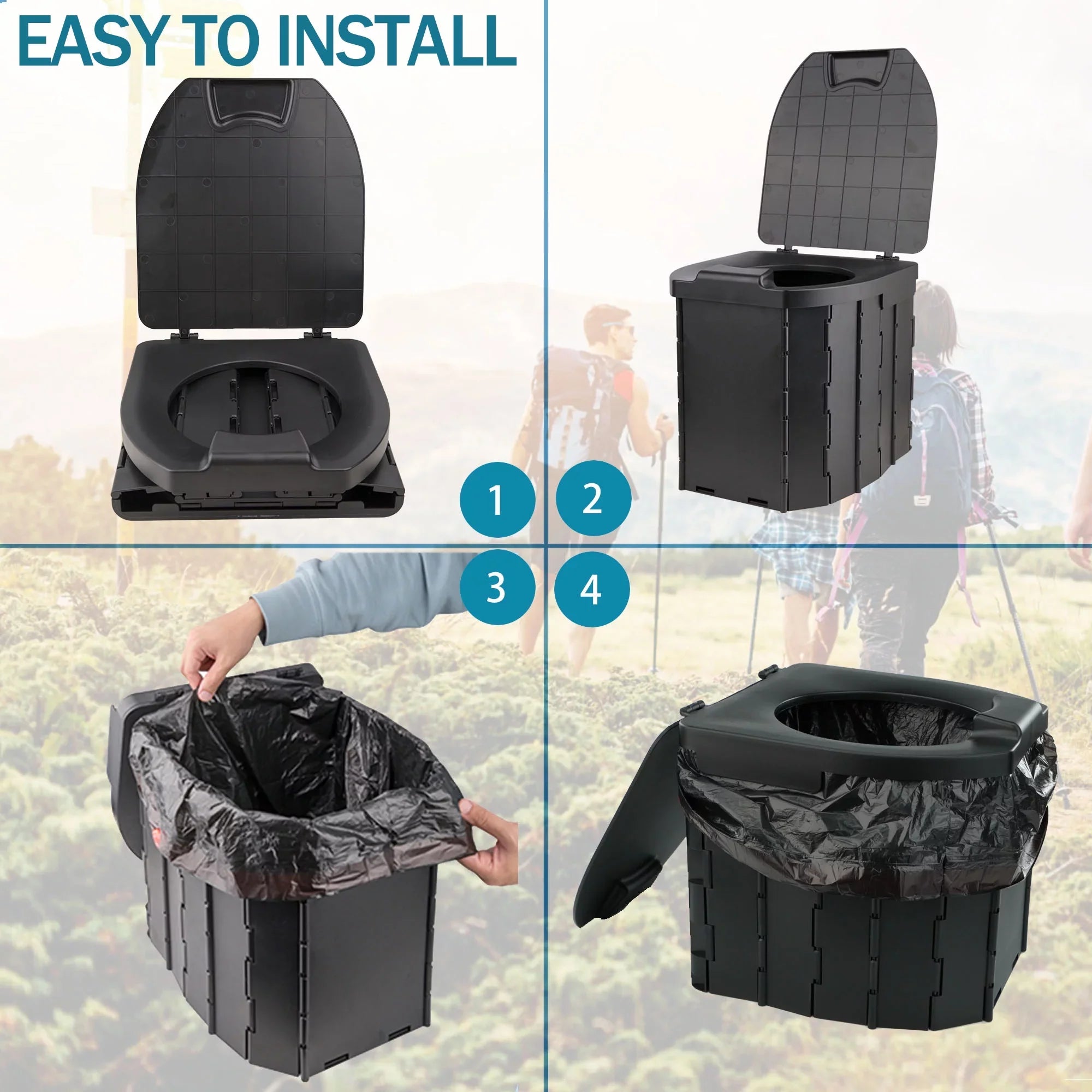 JELLAS Portable Toilet for Camping, Camping Toilet Collapsible Car Travel Toilet Portable Potty with Travel Bag and 10 Pcs Garbage Bag