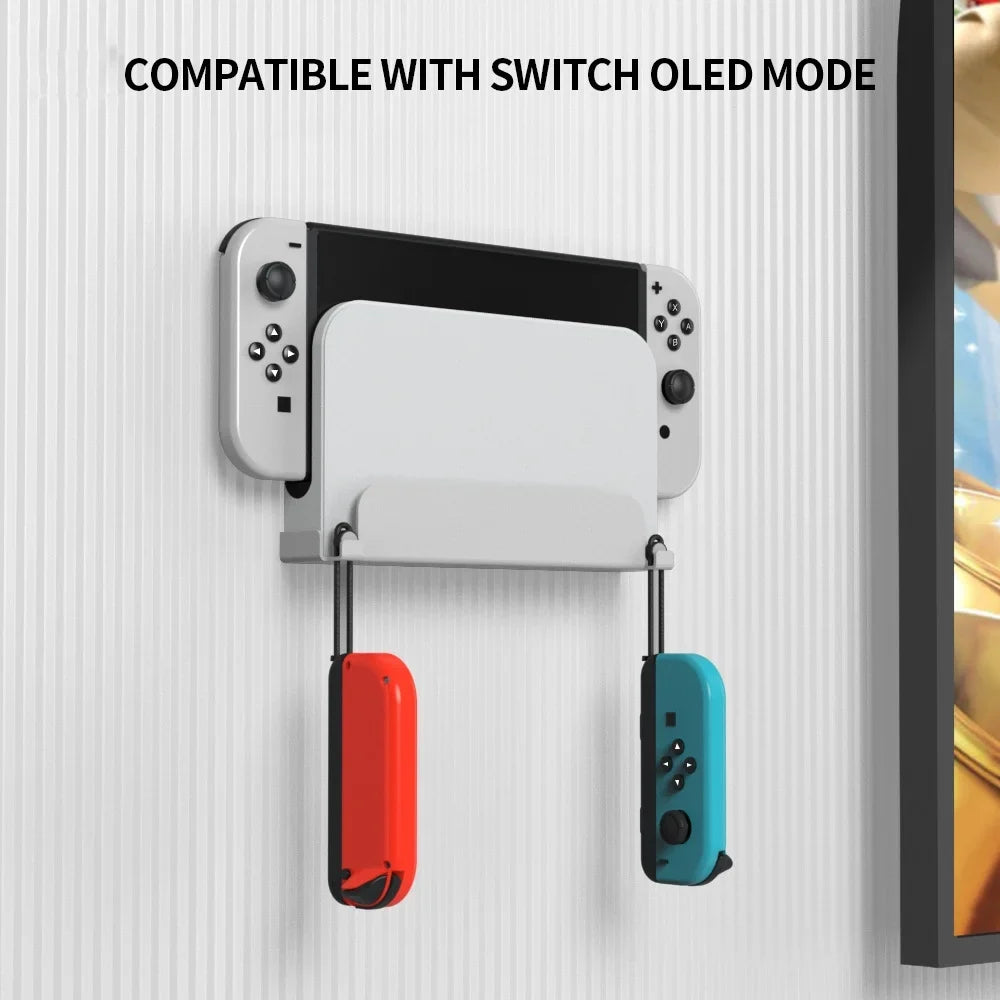 Wall Mount for Nintendo Switch and Switch OLED, Metal Wall Mount Kit Shelf Stand Accessories with Joy Con Hanger, Safely Store Switch OLED Console Behind or Near TV-White