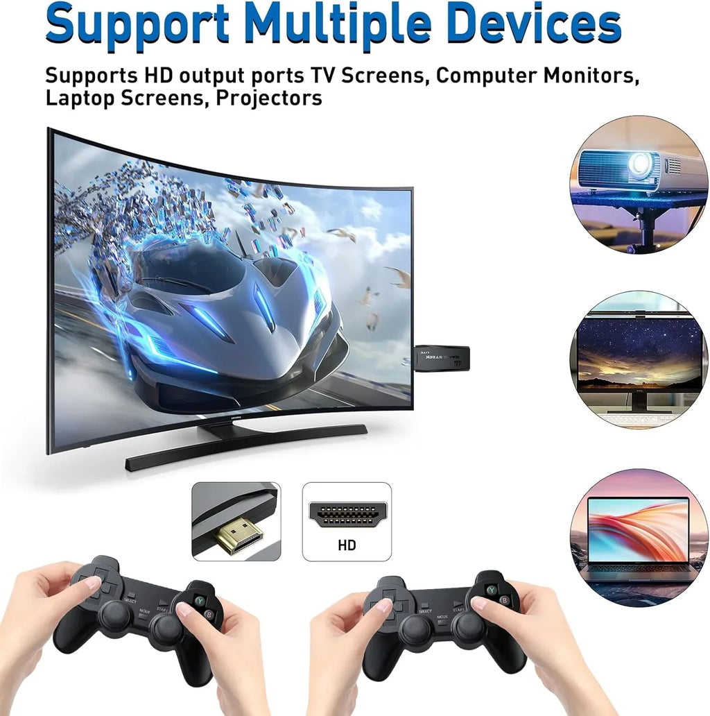 Retro Game Stick - Nostalgia Stick S2 Preloaded 12000+ Classic Retro Games,9 Emulators,Plug and Play Video Games for TV,Emulator Console S2 Support 4K HD Port,2 Wireless Gamepads(64G)