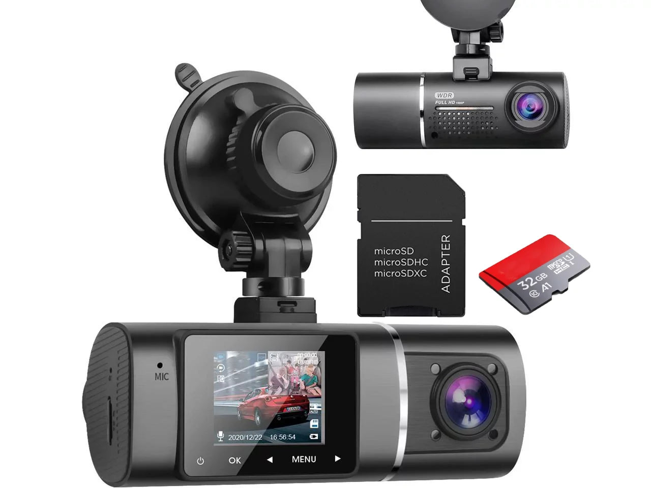 Dual Dash Cam Hardwire Kit Included FHD 1080p+1080p Front Inside Cabin Car Camera Driving Recorder with Infrared Night Vision WDR G-Sensor Loop Recording for Taxi Rideshare