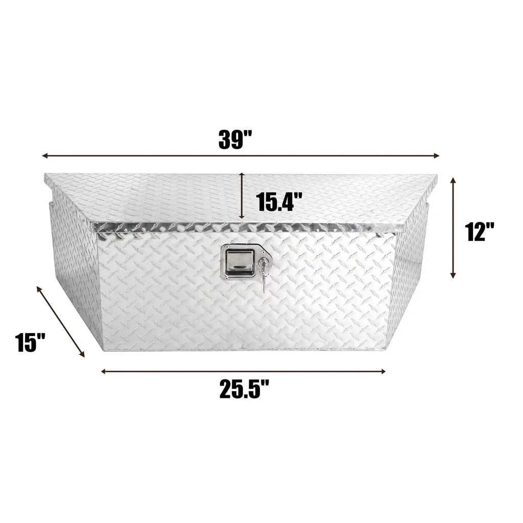 Confote Heavy Duty Aluminum Diamond Plate Trailer Tongue Box with Lock and Keys for Secure Tool Storage on Your Trailer, Silver,39 x 16.5 x 12 Inches