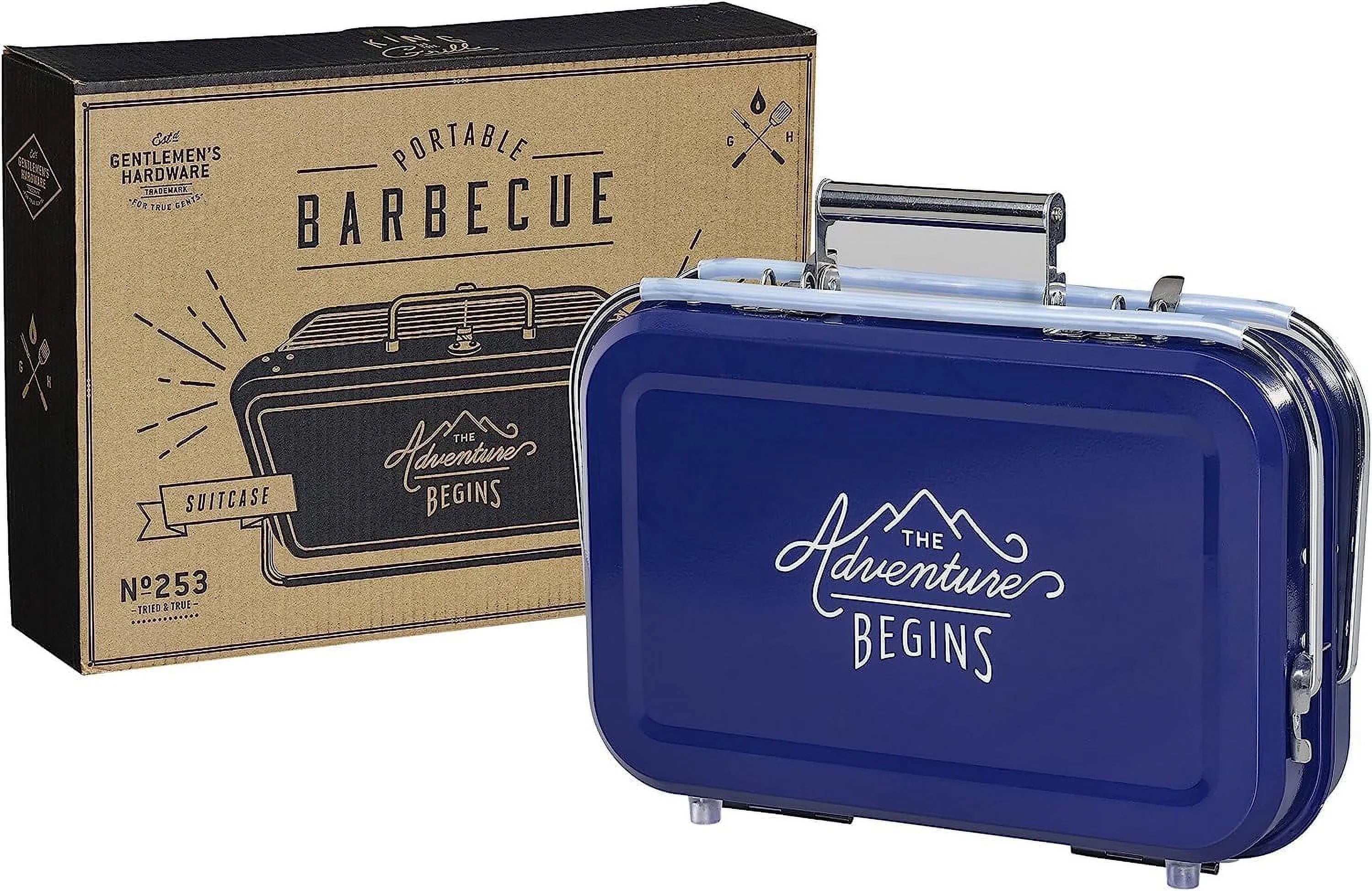 YANPO - Retro Portable Charcoal Barbeque w/ Metal Carrying Case, Lightweight, For Grilling On the Go, Easy to Assemble, Sturdy Convenient (Blue)