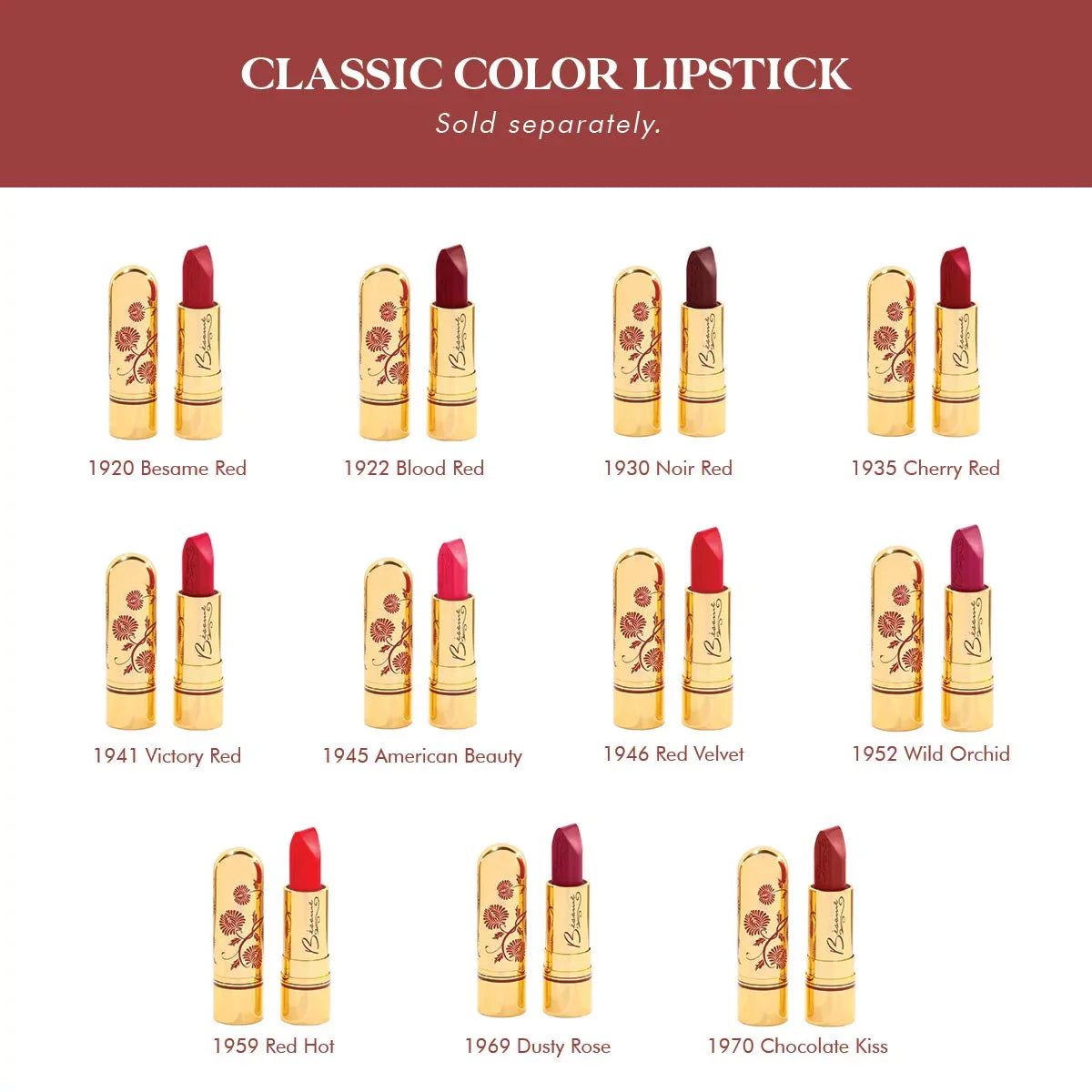 Besame Cosmetics Classic Color Lipstick, Noir Red, 0.8 Ounce