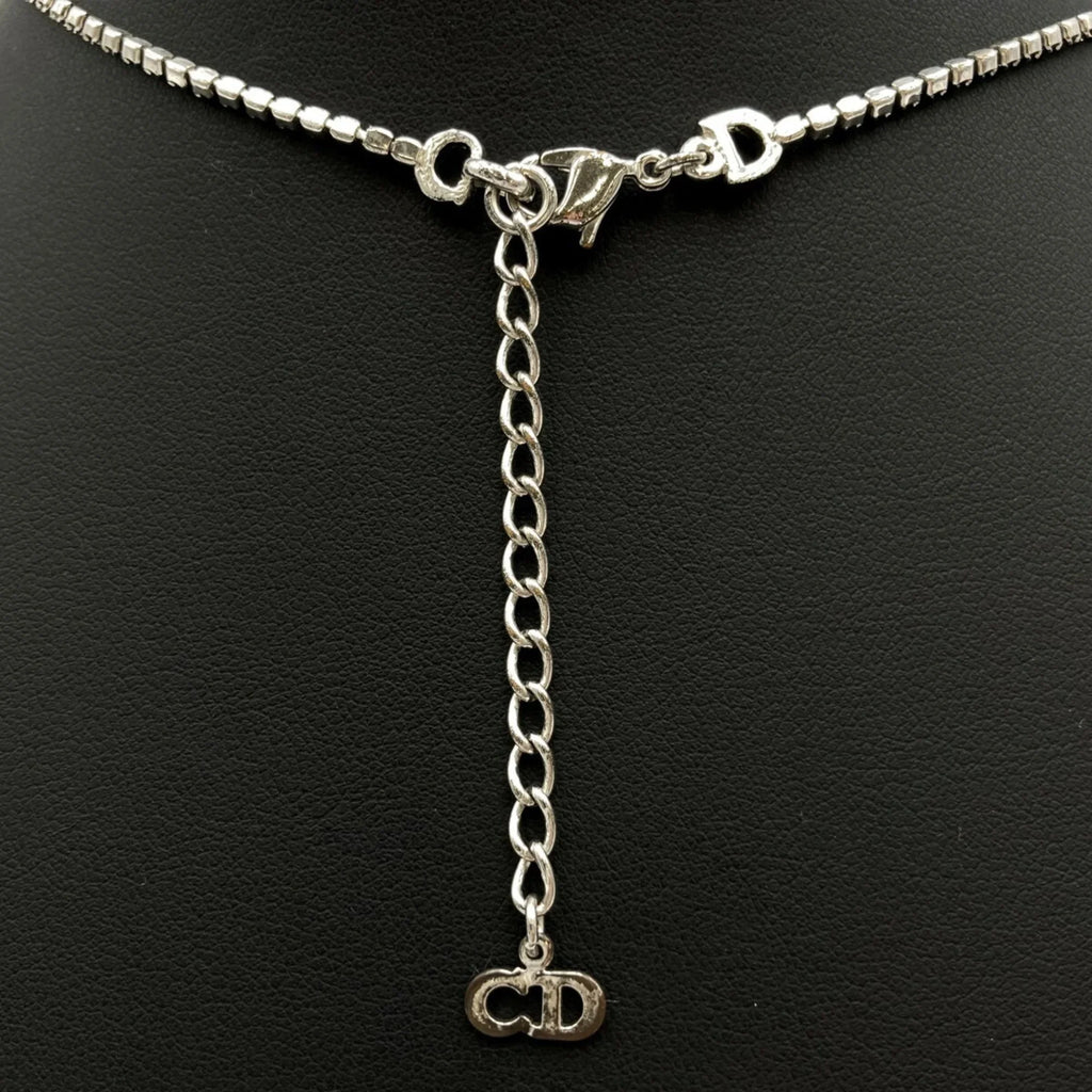 Pre-Owned Christian Dior Necklace Plate Rhinestone Silver Color Women's IT1TZZH18V36 (Good)