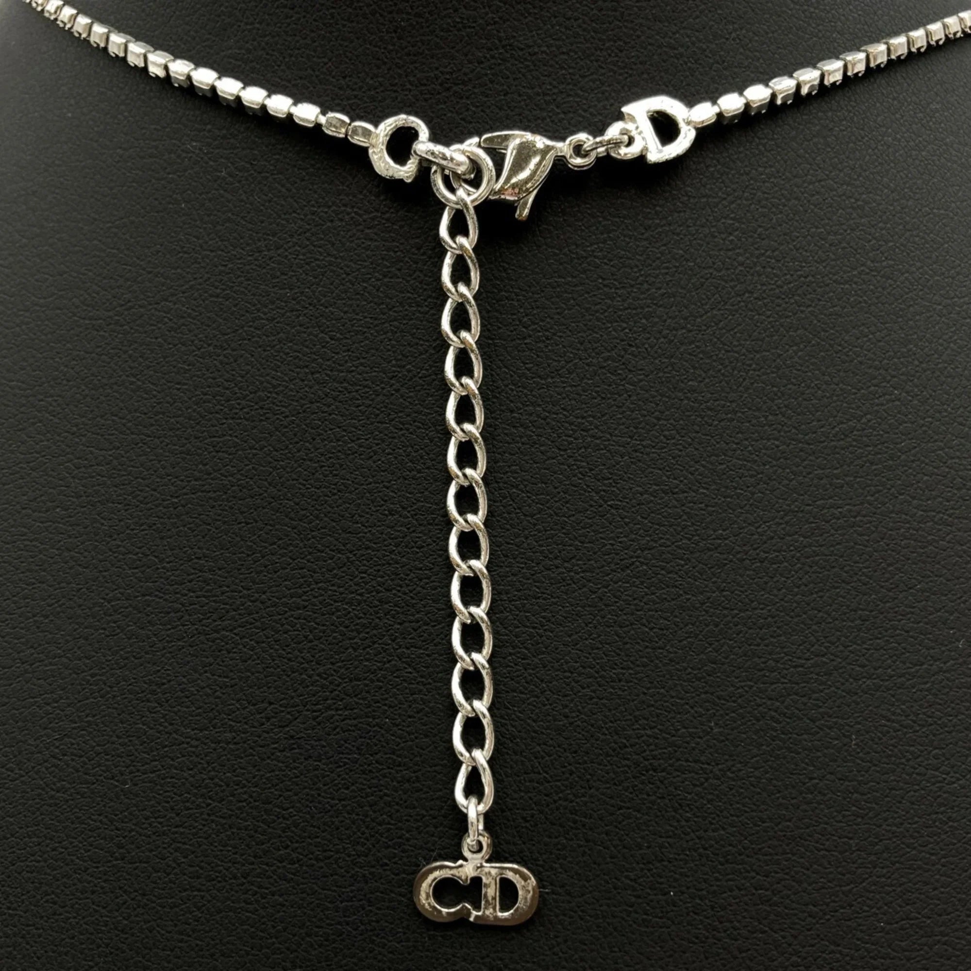Pre-Owned Christian Dior Necklace Plate Rhinestone Silver Color Women's IT1TZZH18V36 (Good)
