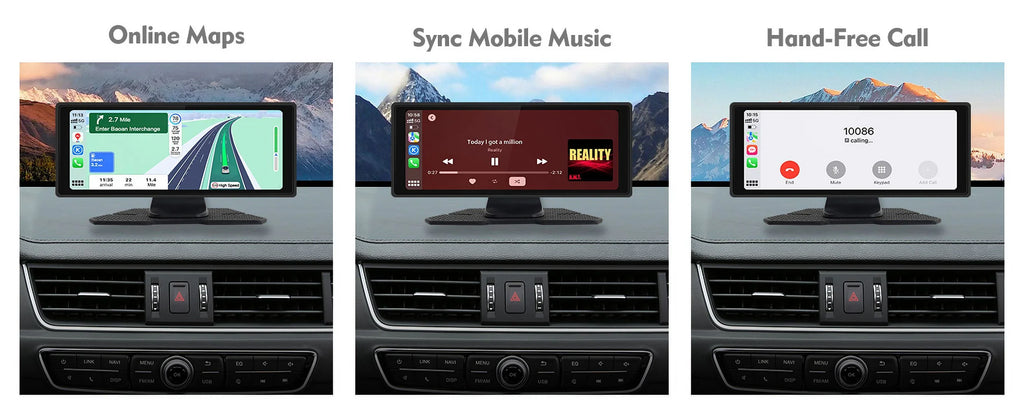 Portable Wireless Carplay & Android Auto Car Stereo, 10.26 Inch Full HD Car Touch Monitor Portable Car Radio Receiver Backup Camera