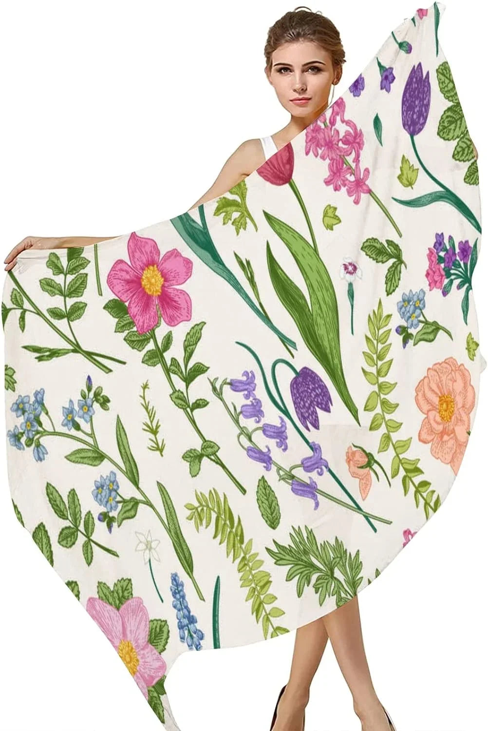 Hyjoy Meadow Flowers and Herbs Long Silk Neck Scarf Lightweight Shawl Wrap Scarves for Women Girls