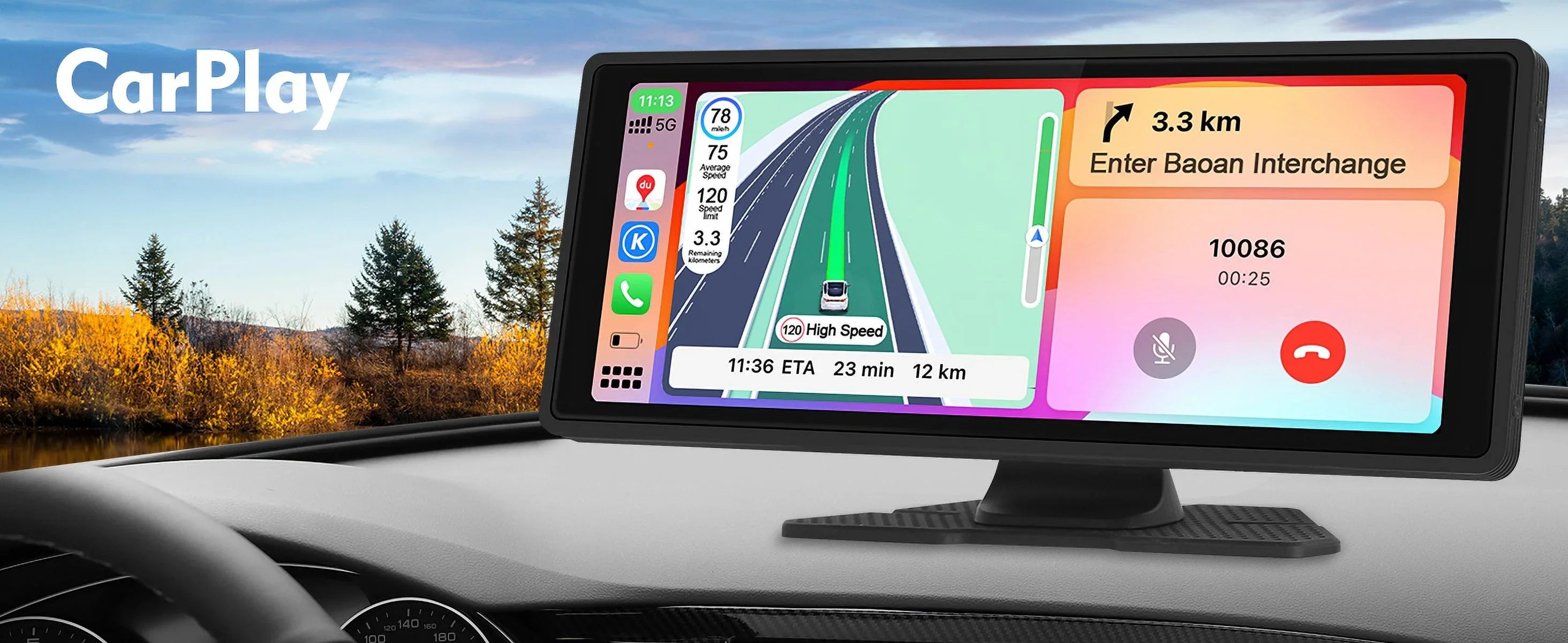 Portable Wireless Carplay & Android Auto Car Stereo, 10.26 Inch Full HD Car Touch Monitor Portable Car Radio Receiver Backup Camera
