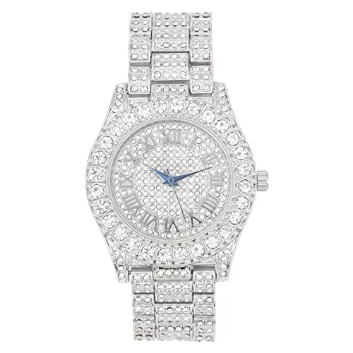 Charles Raymond Luxury Mens Iced Out Tennis Cross Necklace w/Diamond Quartz Wristwatch - Be Lit & Choose The Matching Blinged Out Cuban ZZ Bracelet Set - ST10327RN Classic SLV SLV 3pc Set (18")